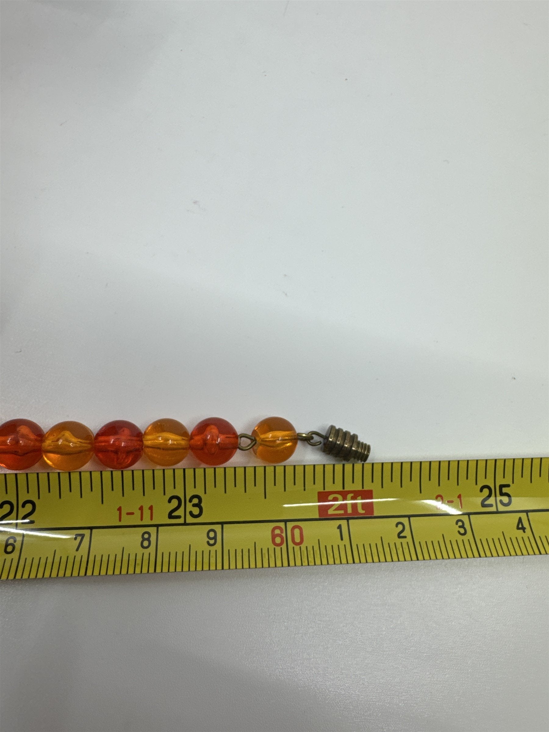 Vintage Orange/Red Hard Plastic Lucite? Beaded Necklace Barrel Clasp 24" Strand