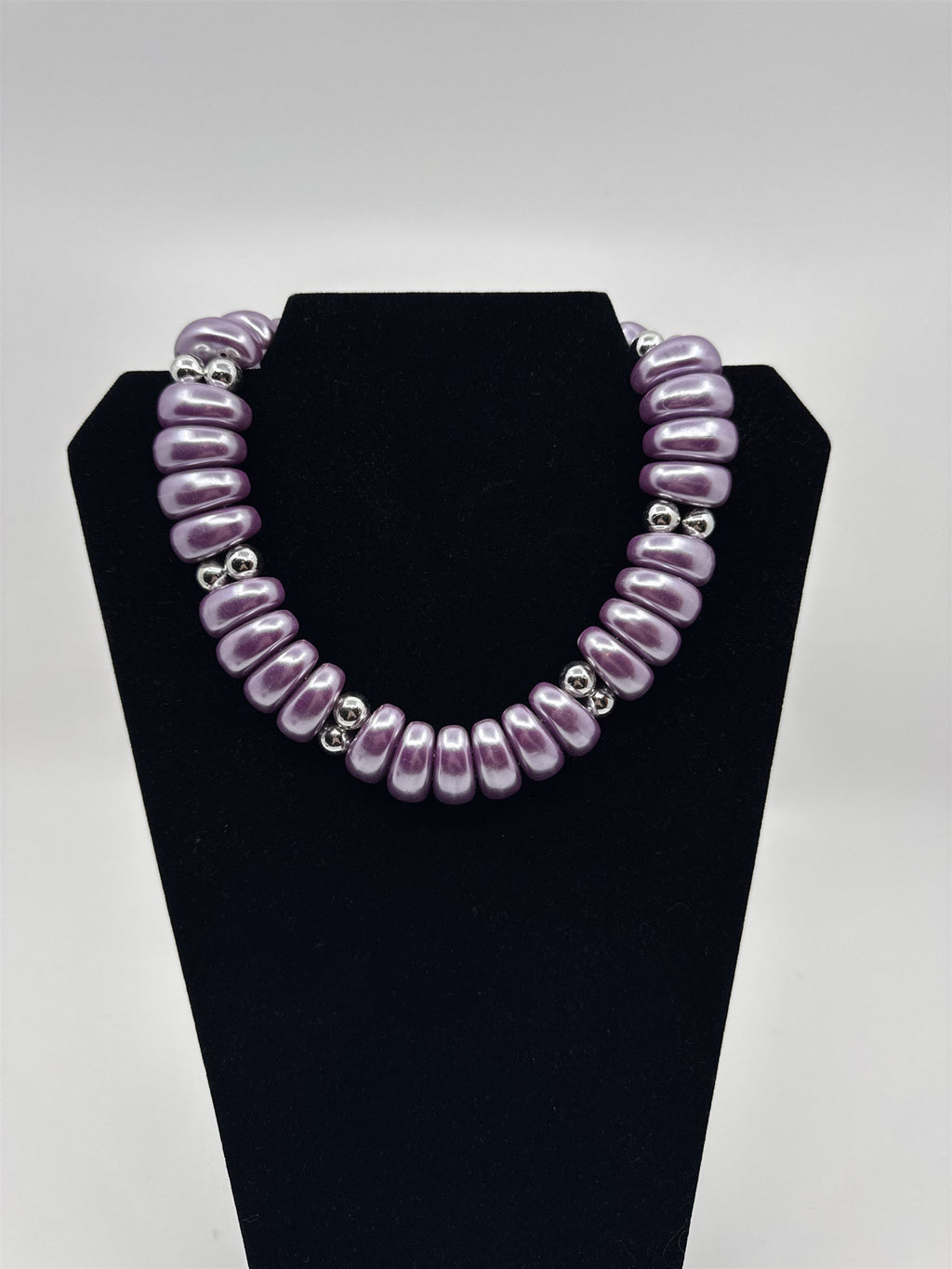 Vintage Metallic Purple Faux Stone and Silver Beads Necklace Choker