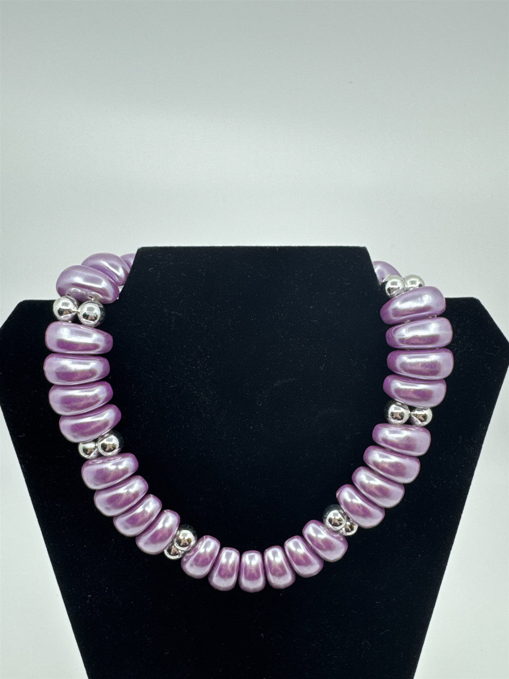Vintage Metallic Purple Faux Stone and Silver Beads Necklace Choker