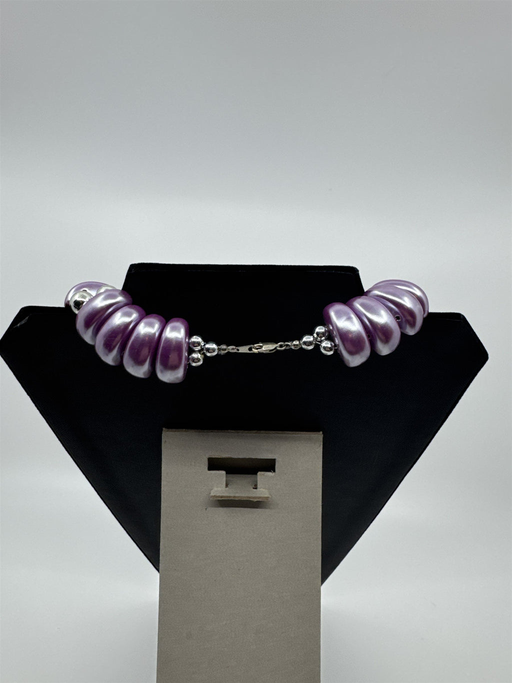 Vintage Metallic Purple Faux Stone and Silver Beads Necklace Choker