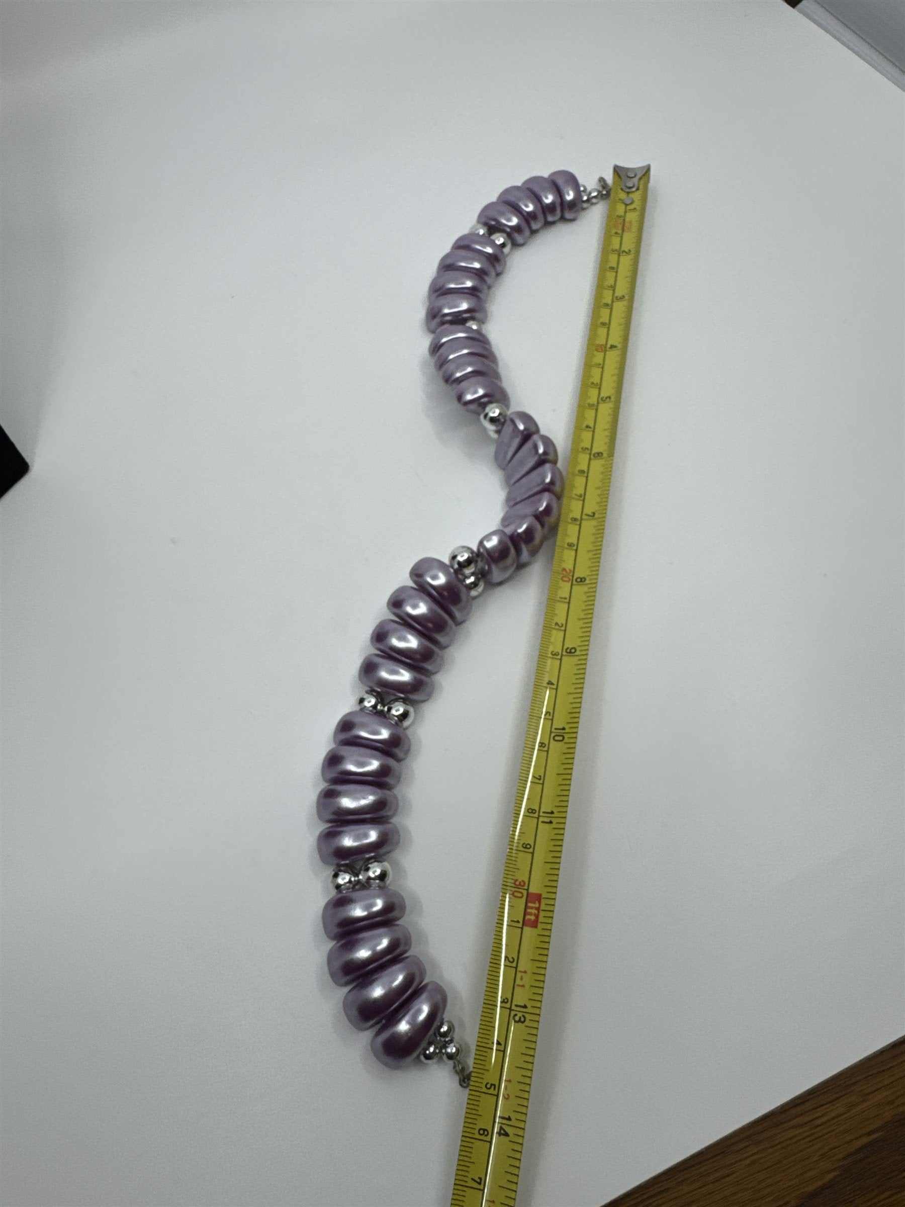 Vintage Metallic Purple Faux Stone and Silver Beads Necklace Choker