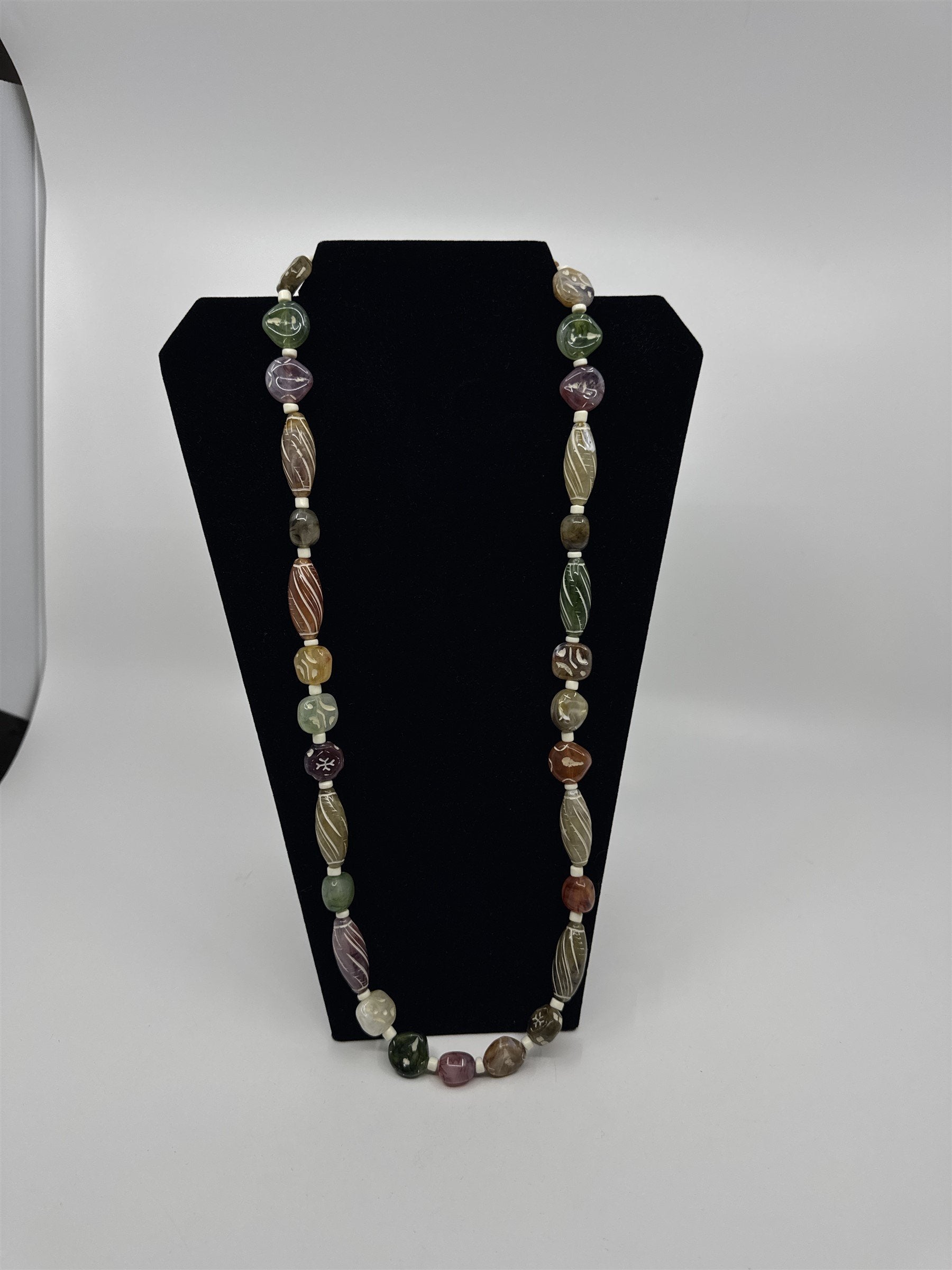 Vintage Multicolored Symbols Hard Plastic Beaded Necklace Acrylic Lucite?