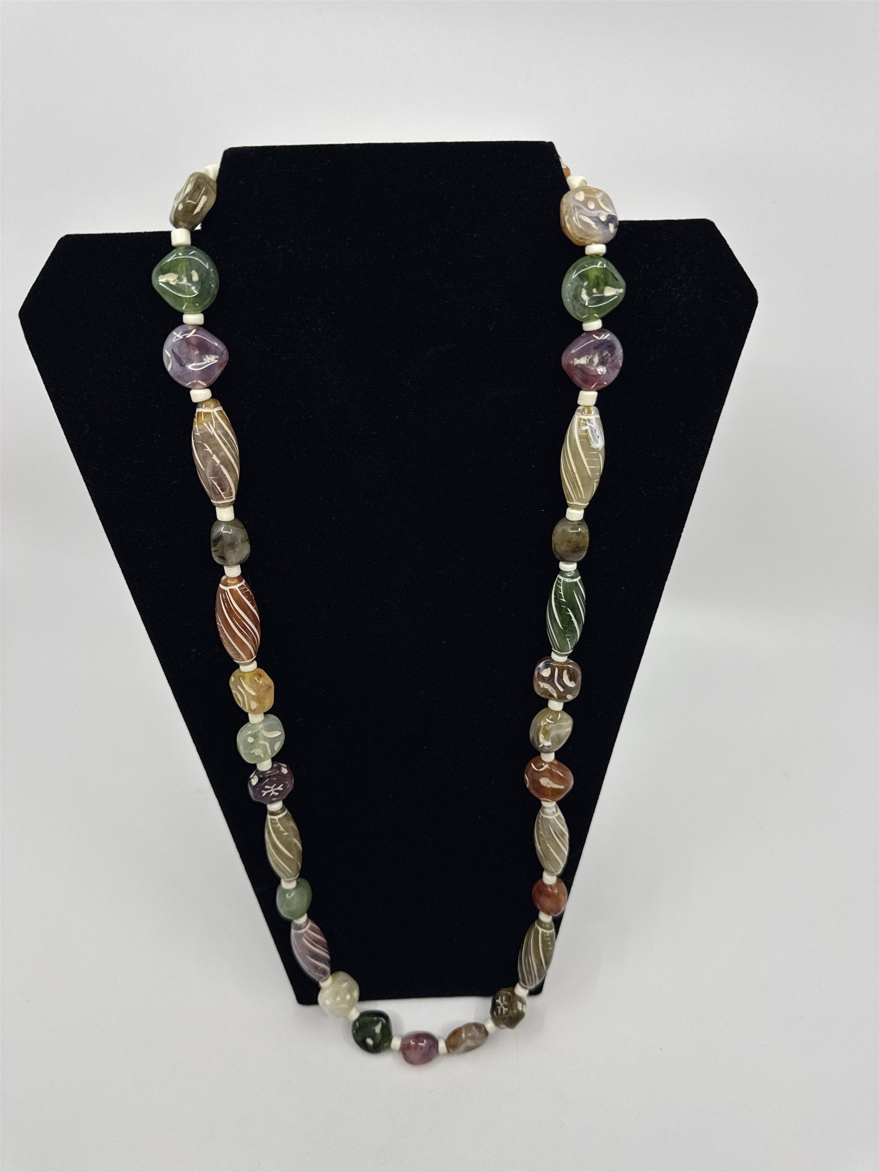 Vintage Multicolored Symbols Hard Plastic Beaded Necklace Acrylic Lucite?