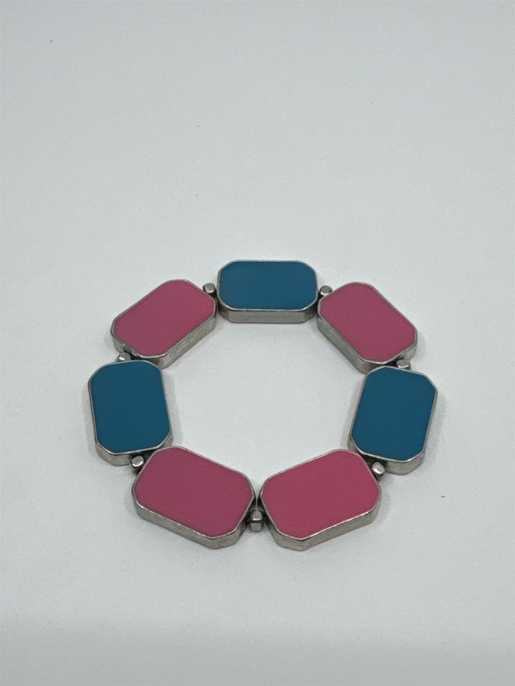 Vintage Blue/Pink Double-Sided Metal Enamel Bracelet Womens