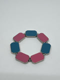 Vintage Blue/Pink Double-Sided Metal Enamel Bracelet Womens