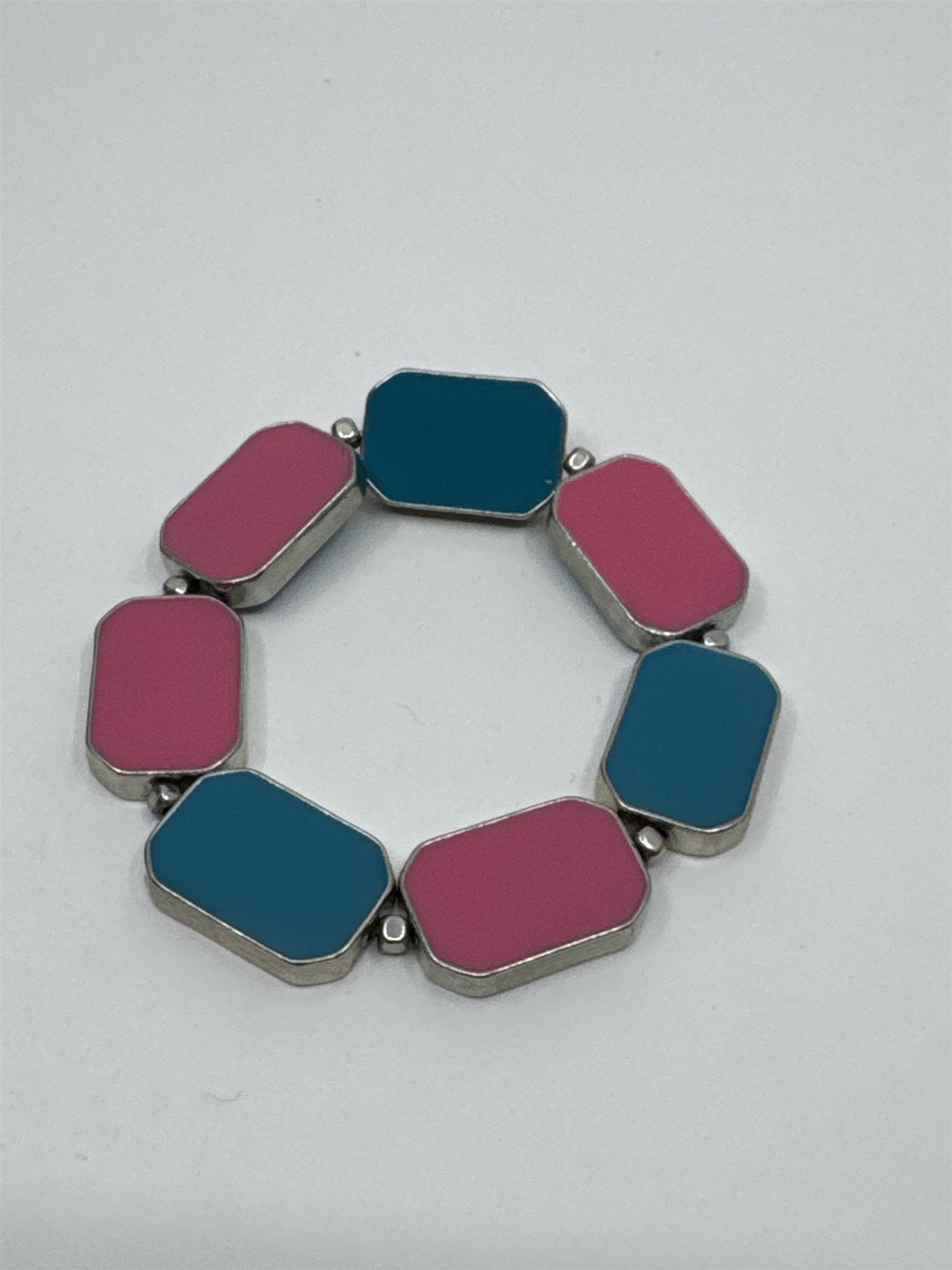 Vintage Blue/Pink Double-Sided Metal Enamel Bracelet Womens
