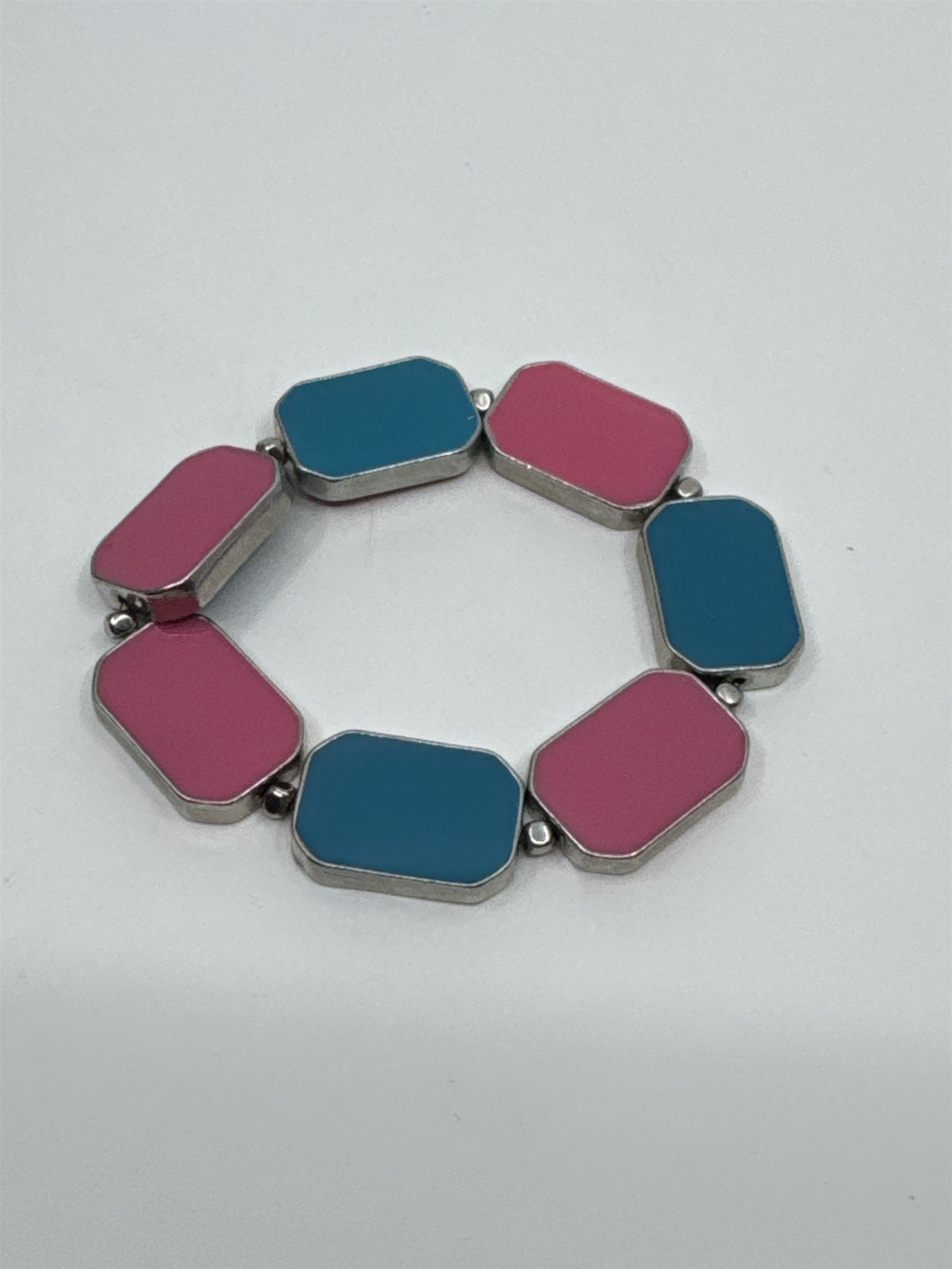 Vintage Blue/Pink Double-Sided Metal Enamel Bracelet Womens