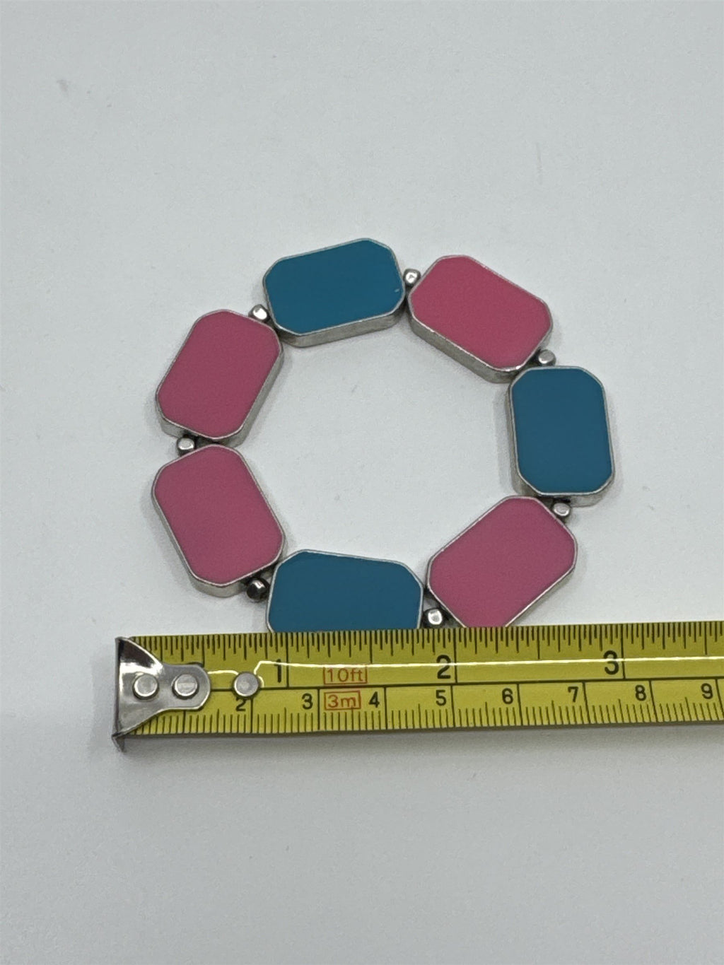 Vintage Blue/Pink Double-Sided Metal Enamel Bracelet Womens