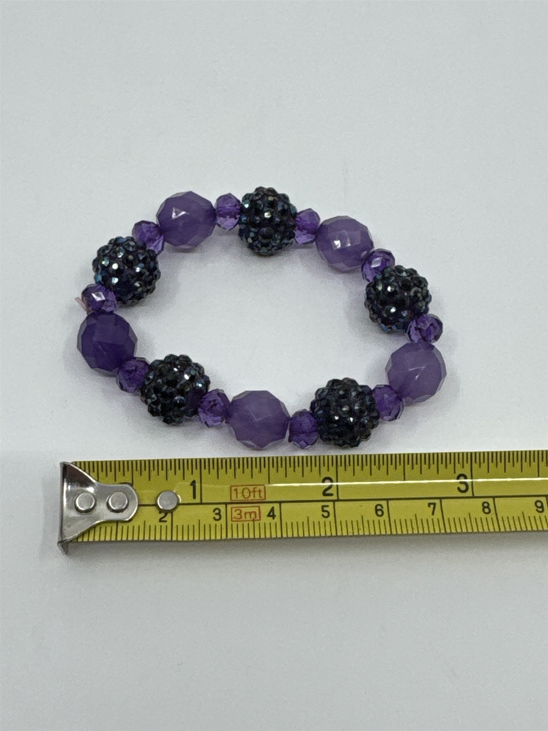 Vintage Purple Hard Plastic Acrylic Beaded Bracelet Shiny Ball Grape Color