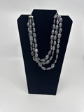 Vintage Grey Faux Stone Sparkle Glitter Necklace /w Three Strands Unsigned