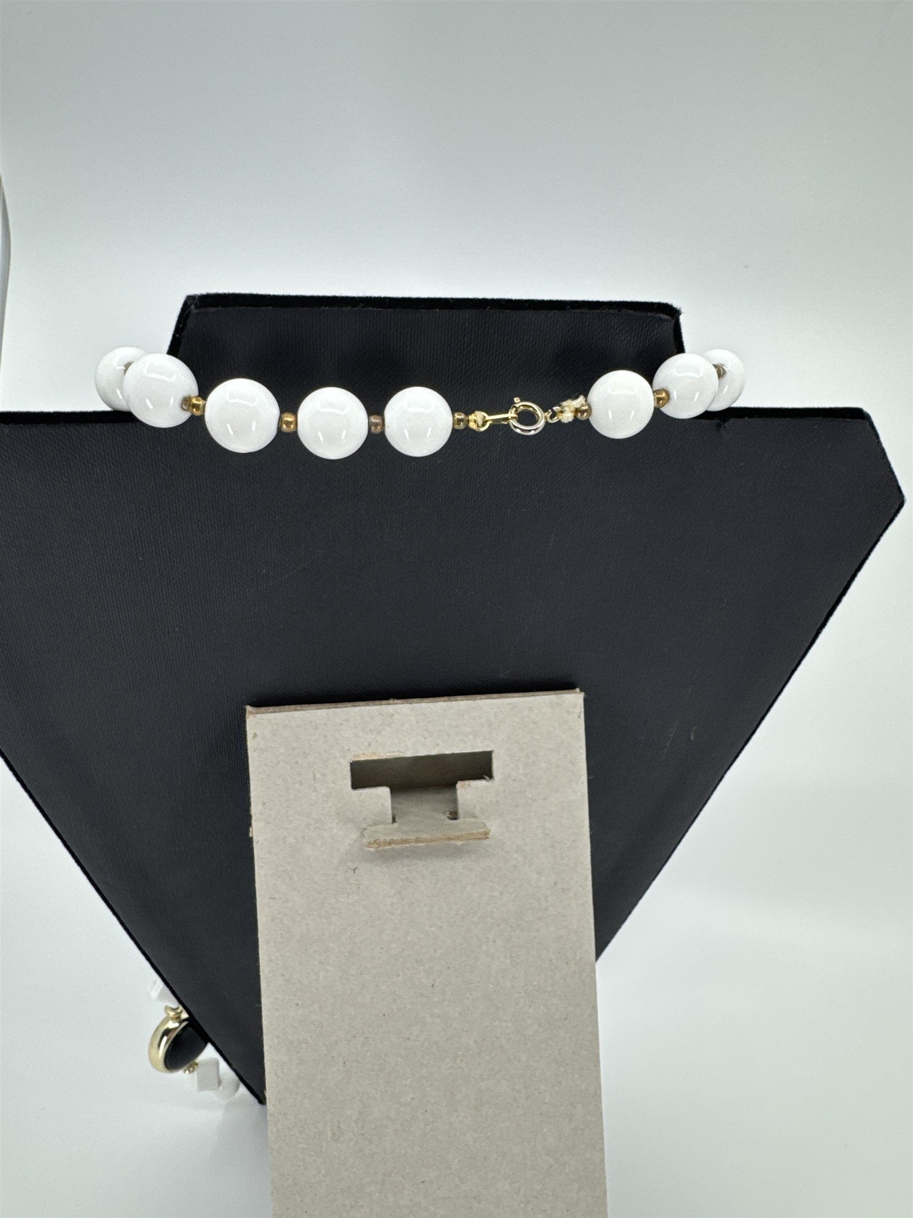 Vintage White Hard Resin Beaded Necklace /w Geometric and Circular Shapes