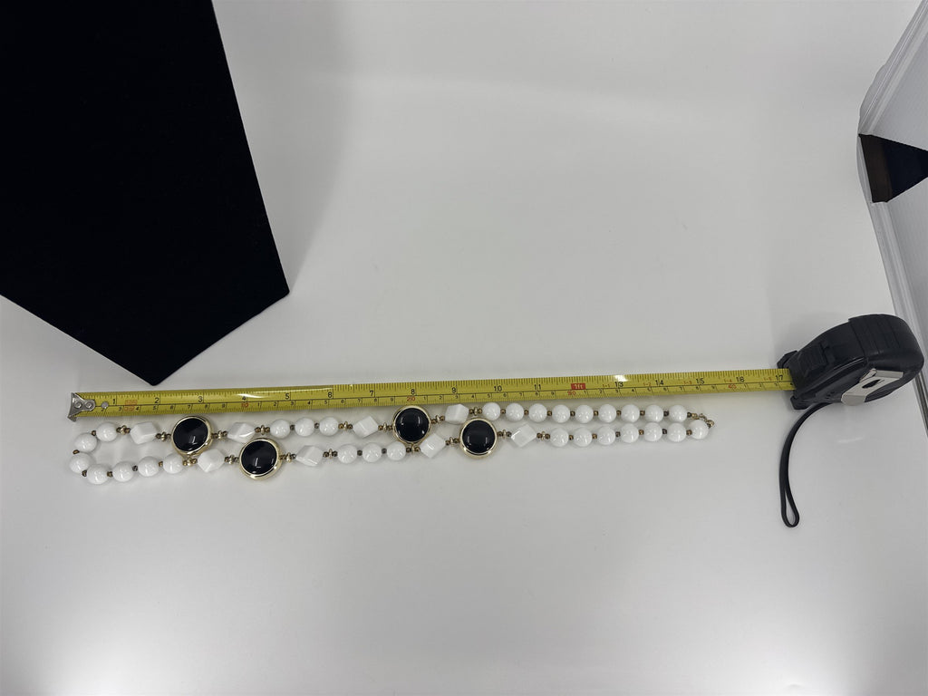 Vintage White Hard Resin Beaded Necklace /w Geometric and Circular Shapes