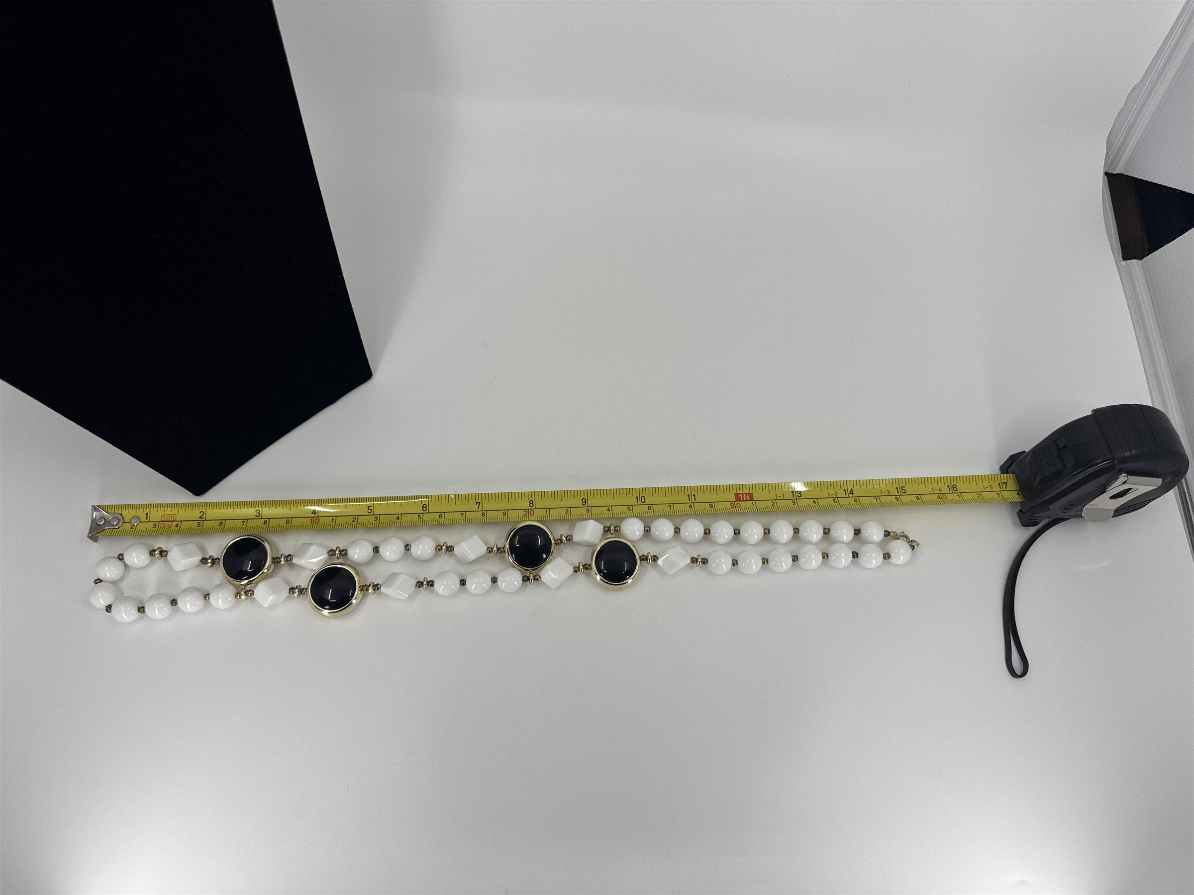 Vintage White Hard Resin Beaded Necklace /w Geometric and Circular Shapes