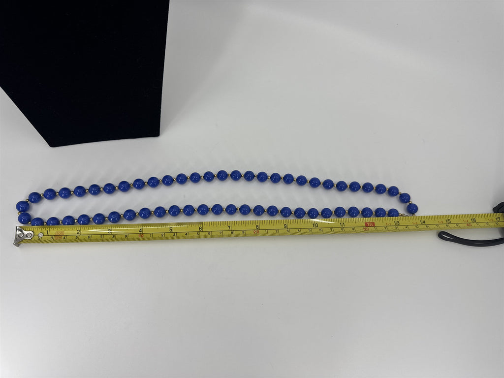 Vintage Blue Resin Beaded Necklace /w Gold Tone Beads Costume Jewelry