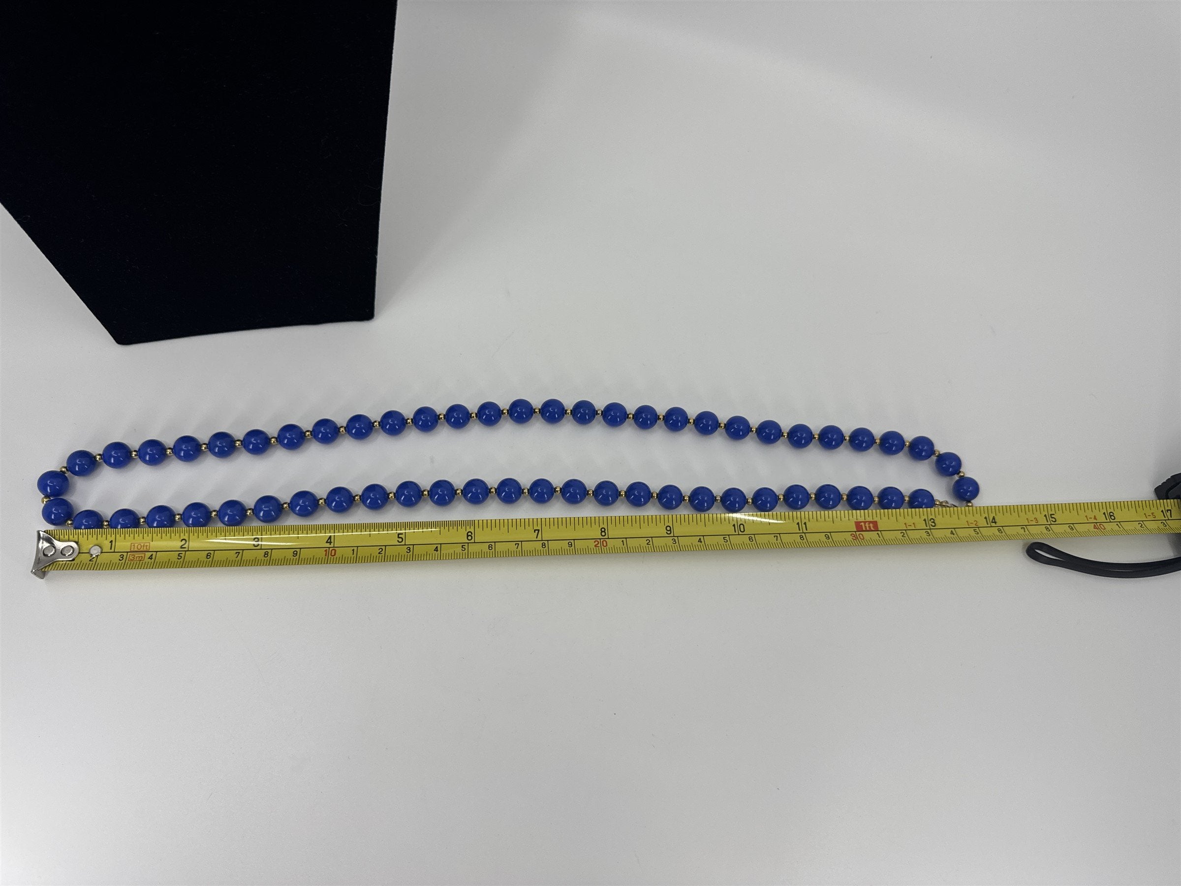 Vintage Blue Resin Beaded Necklace /w Gold Tone Beads Costume Jewelry