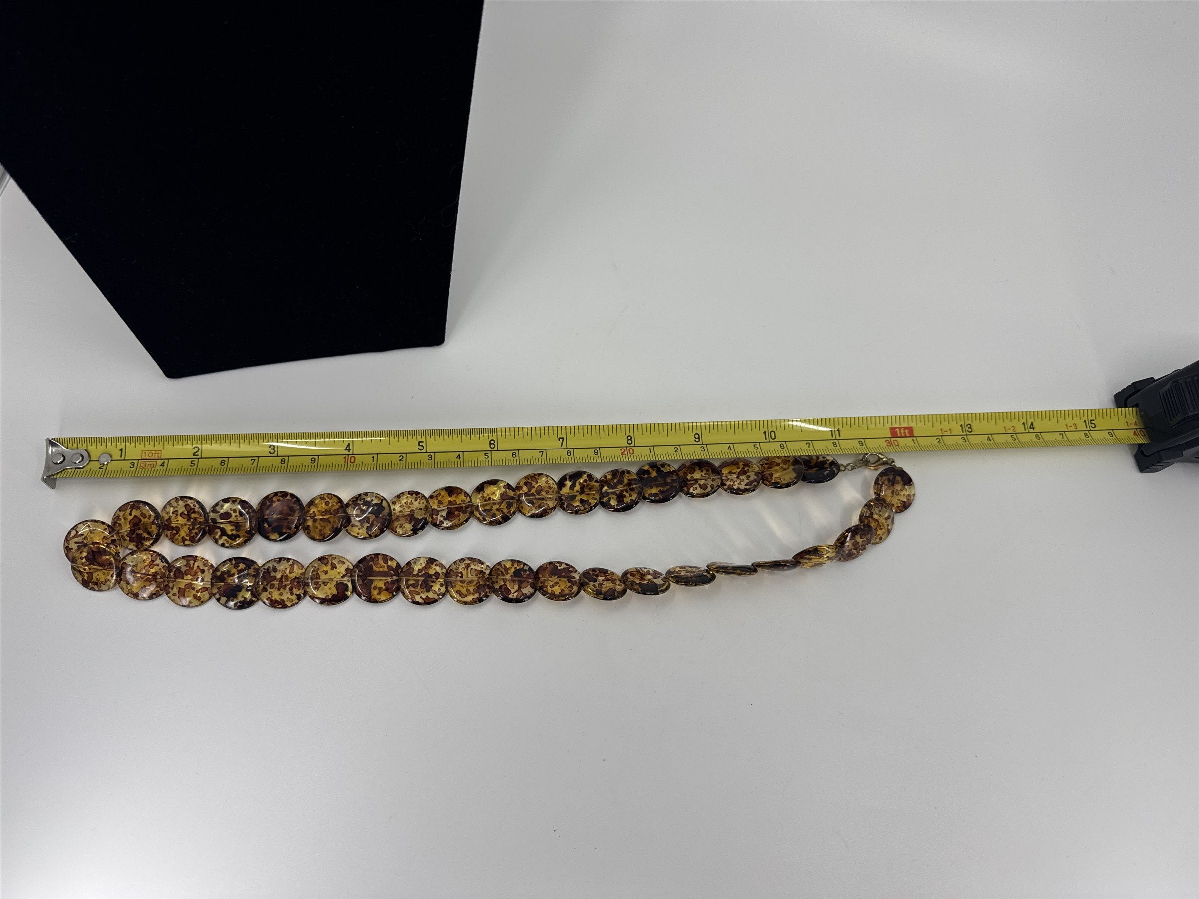 Vintage Womens Necklace Costume Jewelry Transparent Brown Discs /w Brown Specs