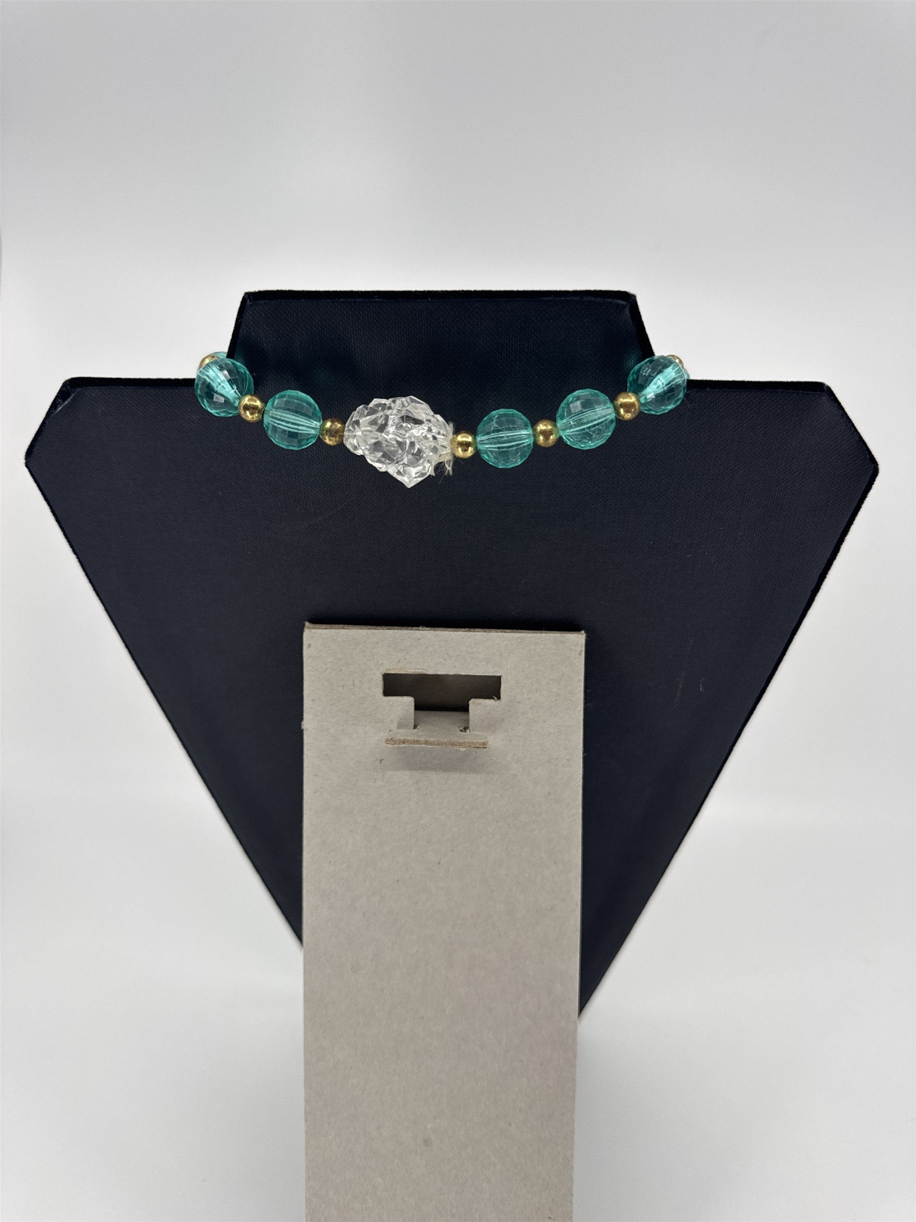 Vintage Womens Necklace Costume Jewelry Transparent Acrylic Icebergs Blue Gold