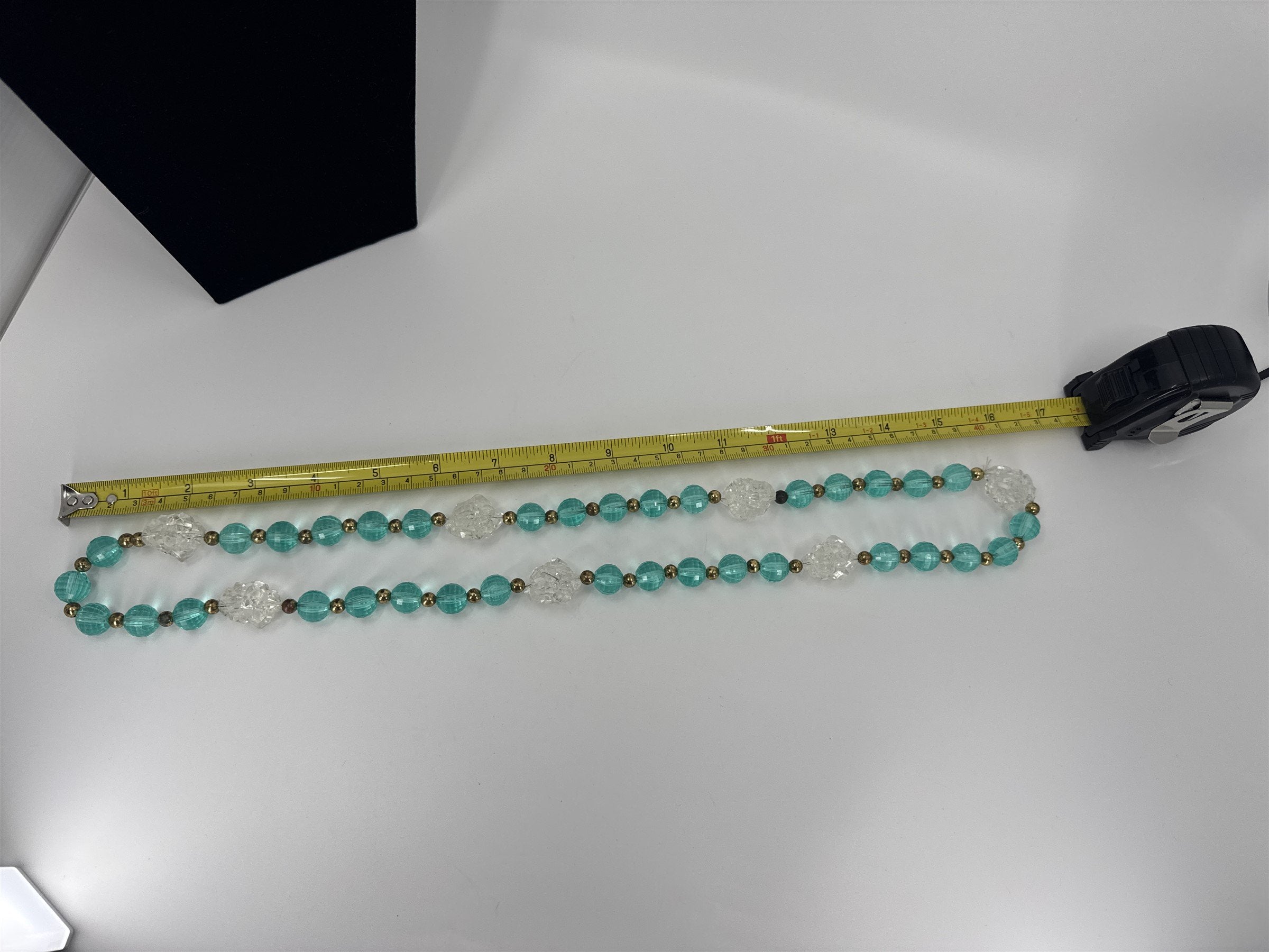 Vintage Womens Necklace Costume Jewelry Transparent Acrylic Icebergs Blue Gold