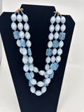 Vintage Blue Faux Stone Aquamarine Glimmering Necklace /w Three Strands Unsigned