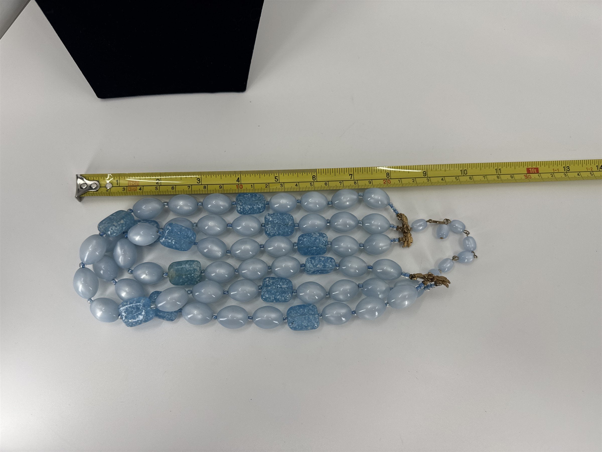 Vintage Blue Faux Stone Aquamarine Glimmering Necklace /w Three Strands Unsigned