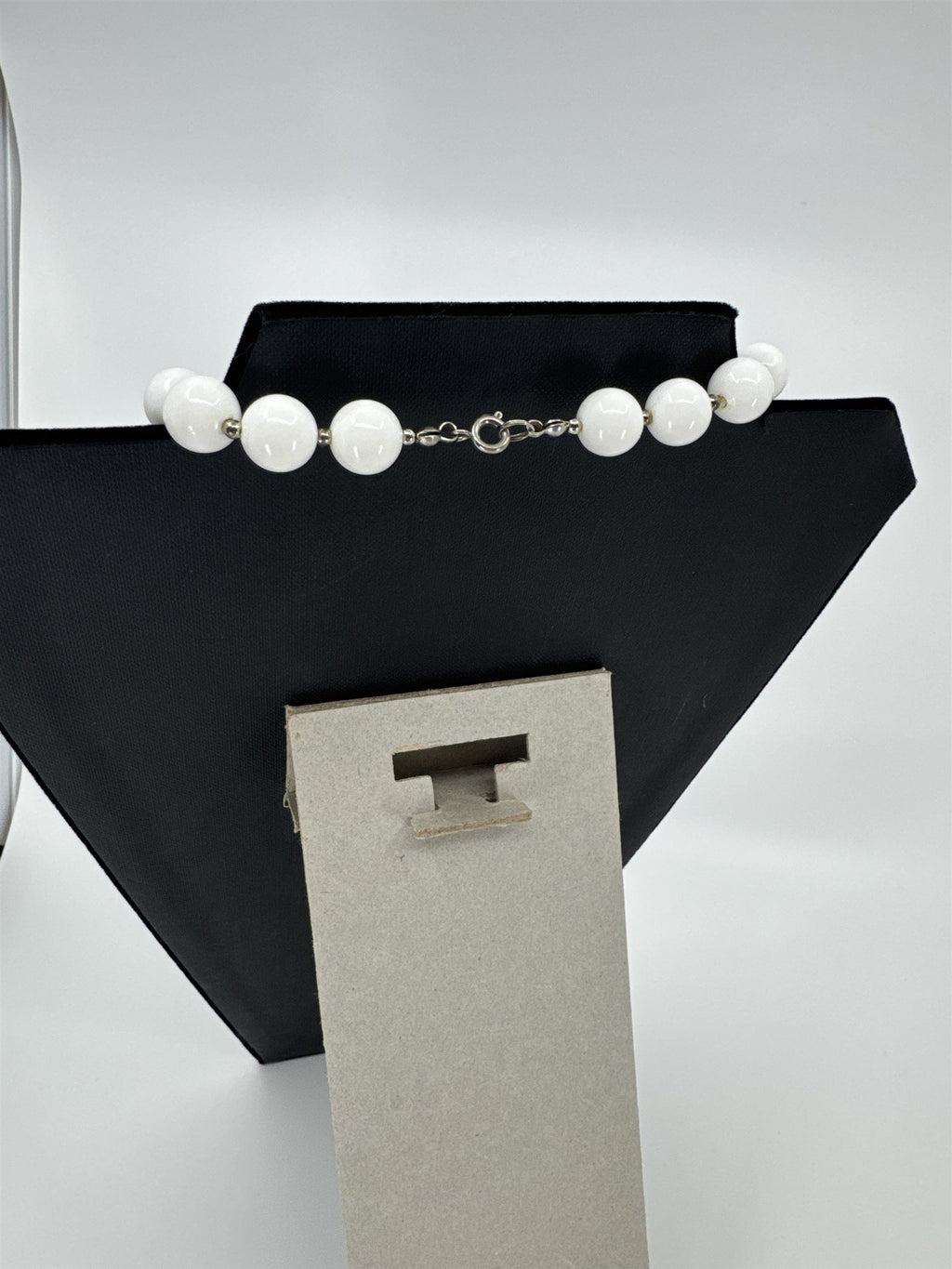 Vintage White Hard Resin Beaded Necklace /w Silver Tone Separator Beads