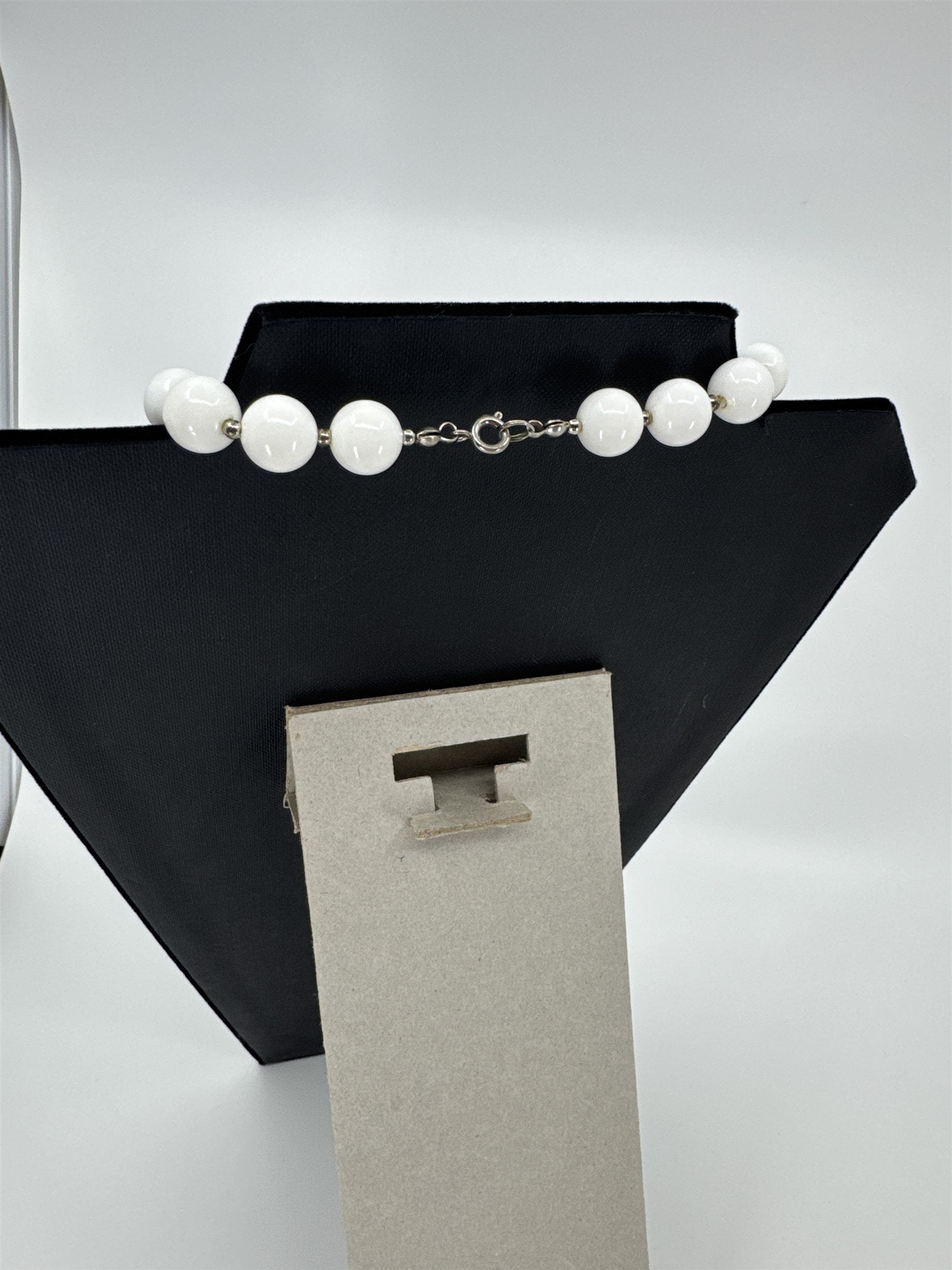 Vintage White Hard Resin Beaded Necklace /w Silver Tone Separator Beads