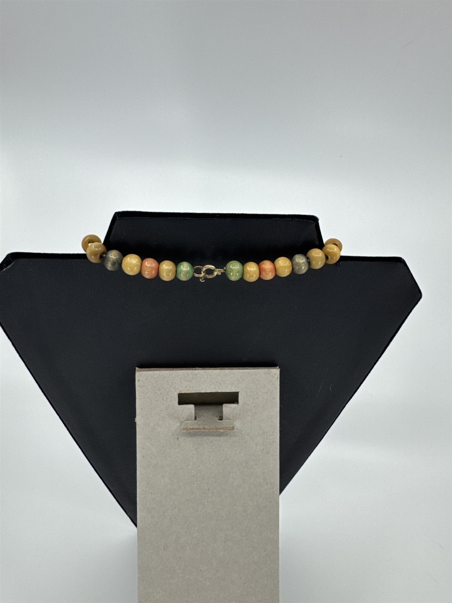 Vintage Handmade Wooden Beaded Multicolor Necklace Boho