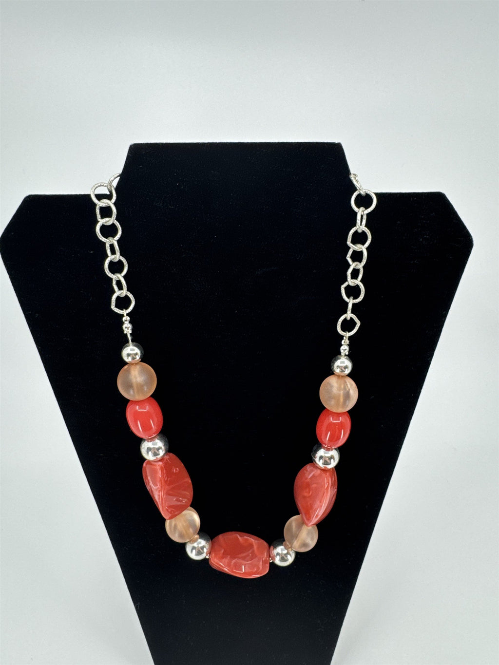 Vintage Womens Necklace Costume Jewelry Silver Translucent Chunky Boho Beads
