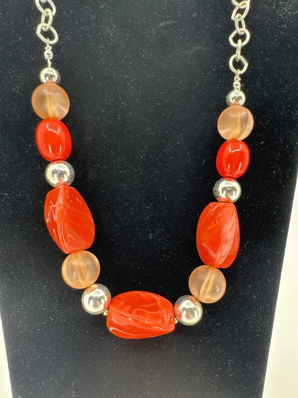 Vintage Womens Necklace Costume Jewelry Silver Translucent Chunky Boho Beads