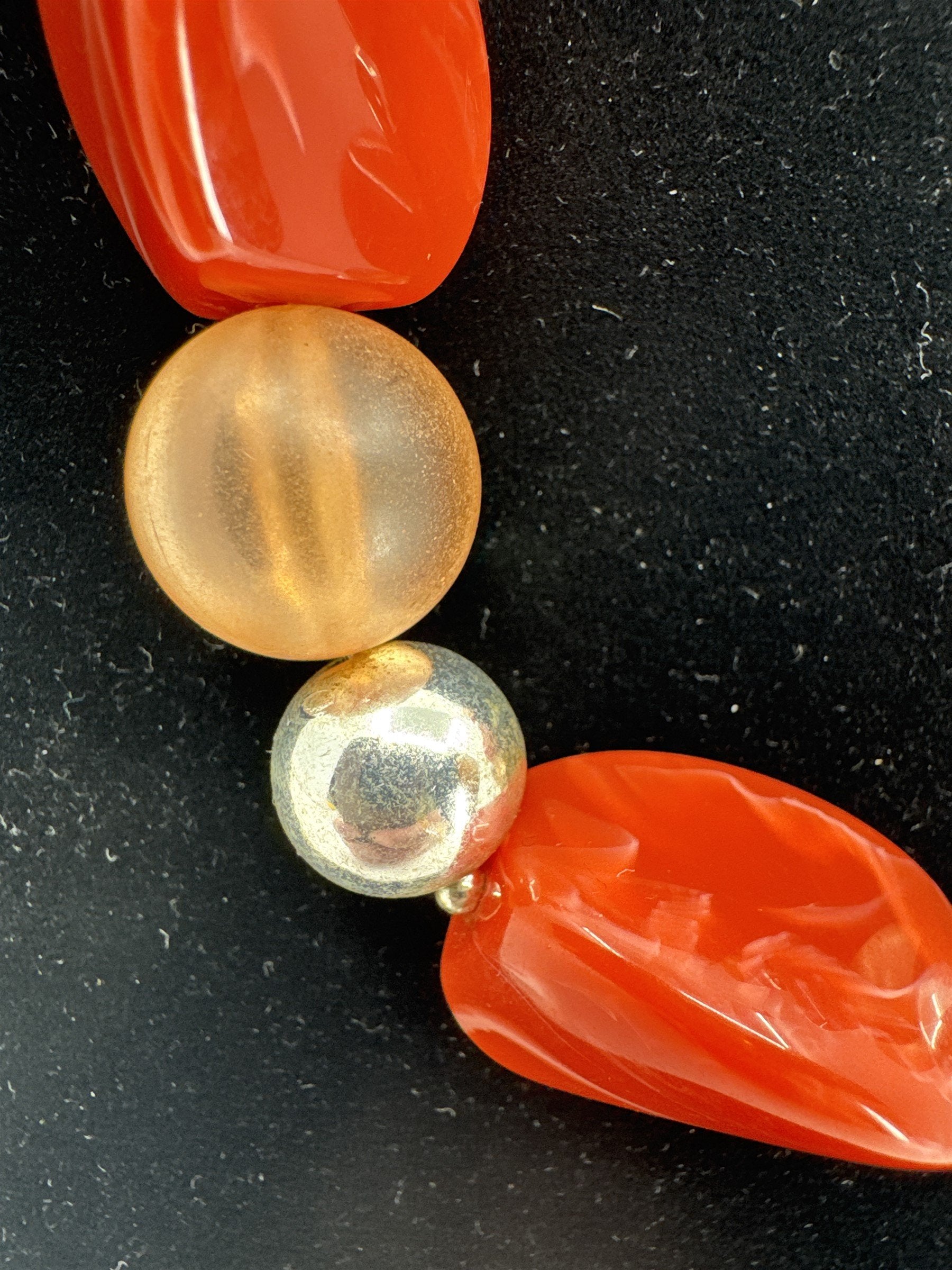 Vintage Womens Necklace Costume Jewelry Silver Translucent Chunky Boho Beads