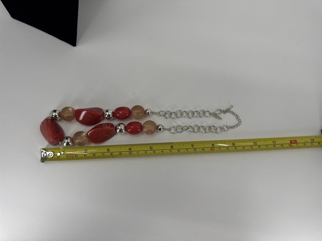Vintage Womens Necklace Costume Jewelry Silver Translucent Chunky Boho Beads