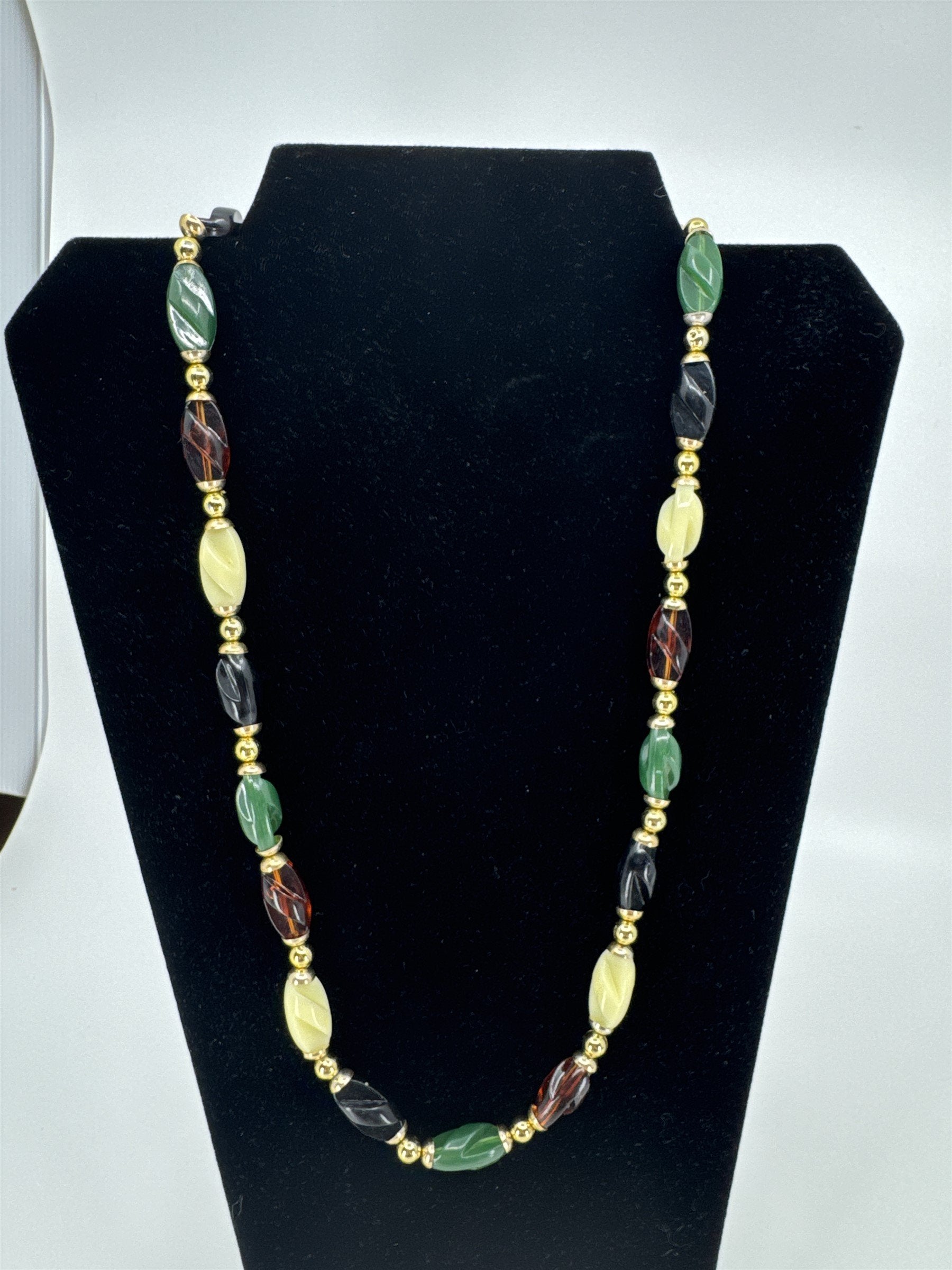 Vintage Womens Necklace Costume Jewelry Multicolored Elongated Twisted Beads