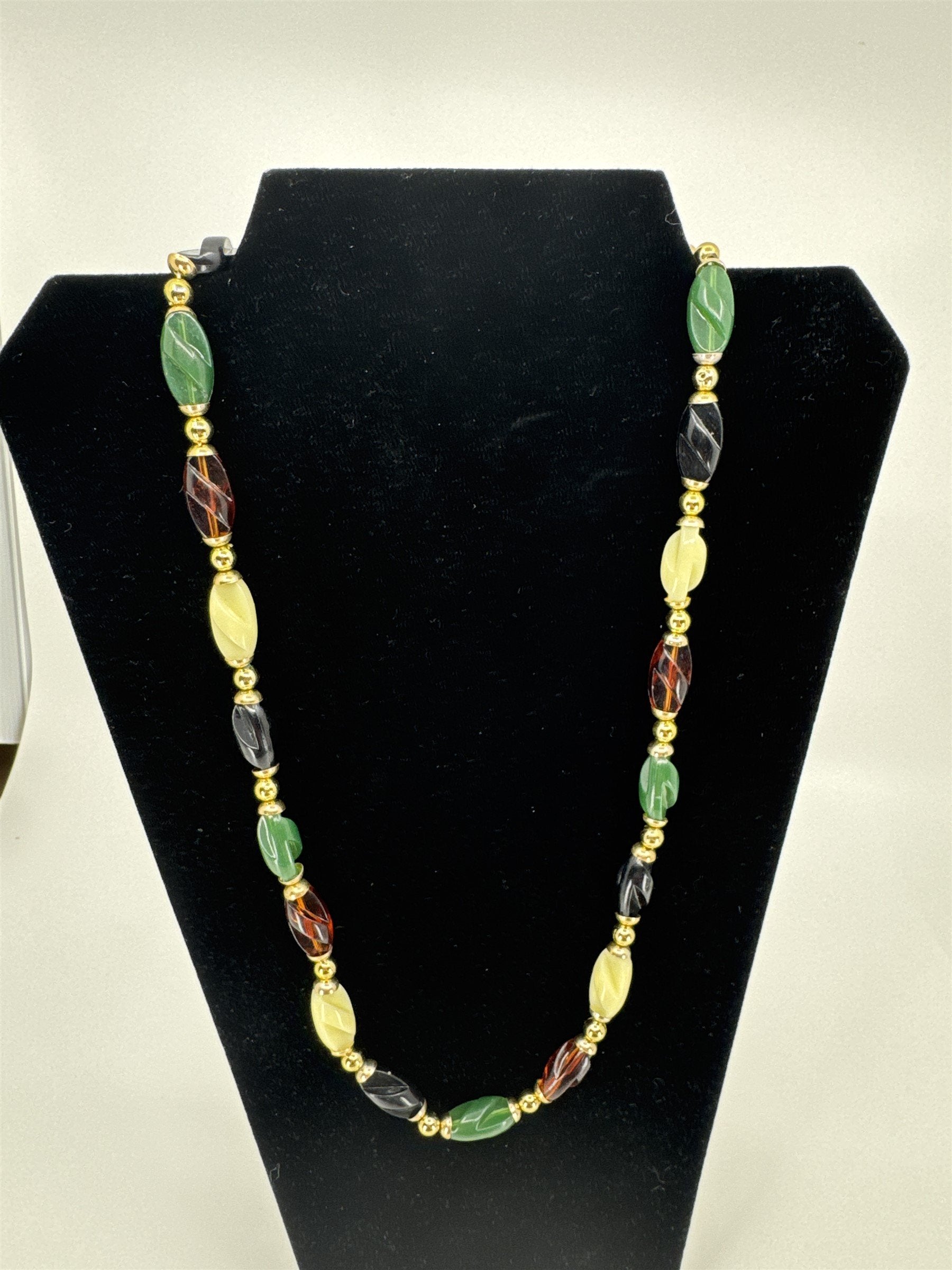 Vintage Womens Necklace Costume Jewelry Multicolored Elongated Twisted Beads