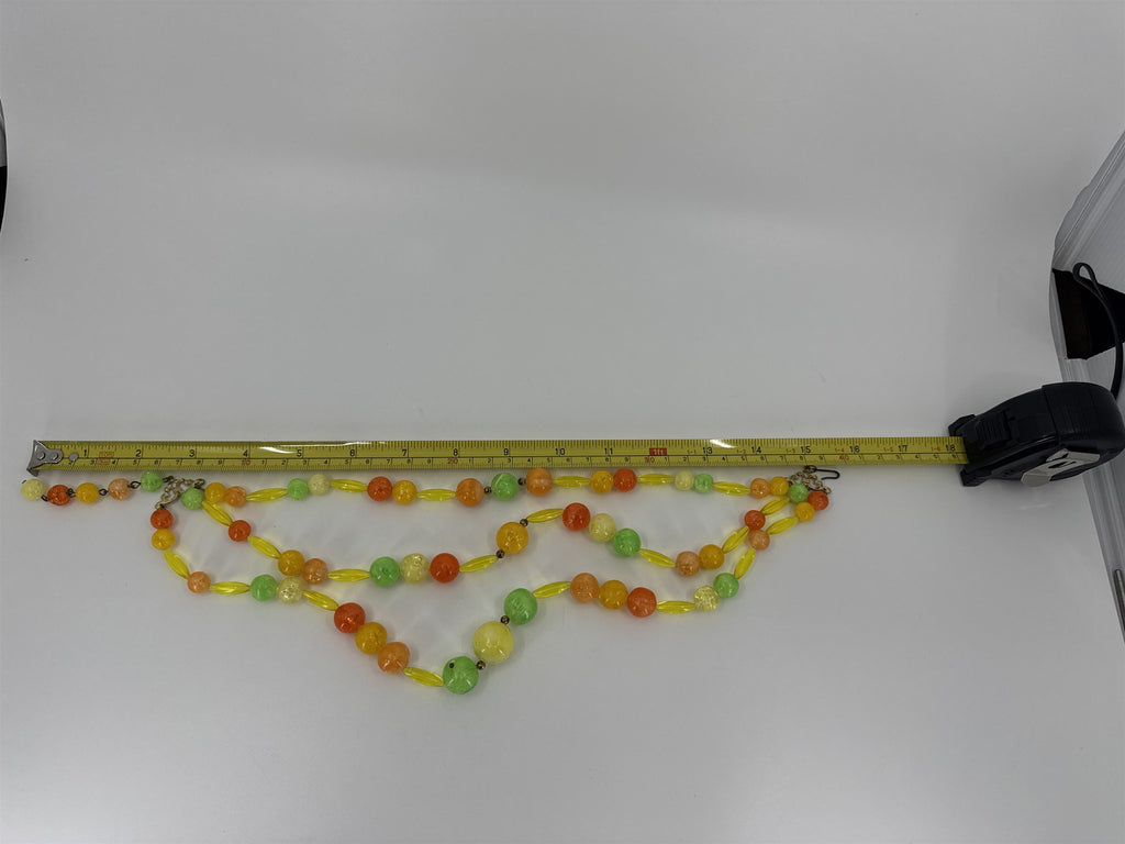 Vintage Crackled Glass Vibrant Necklace Hard Plastic or Lucite? Beaded 3-Strands