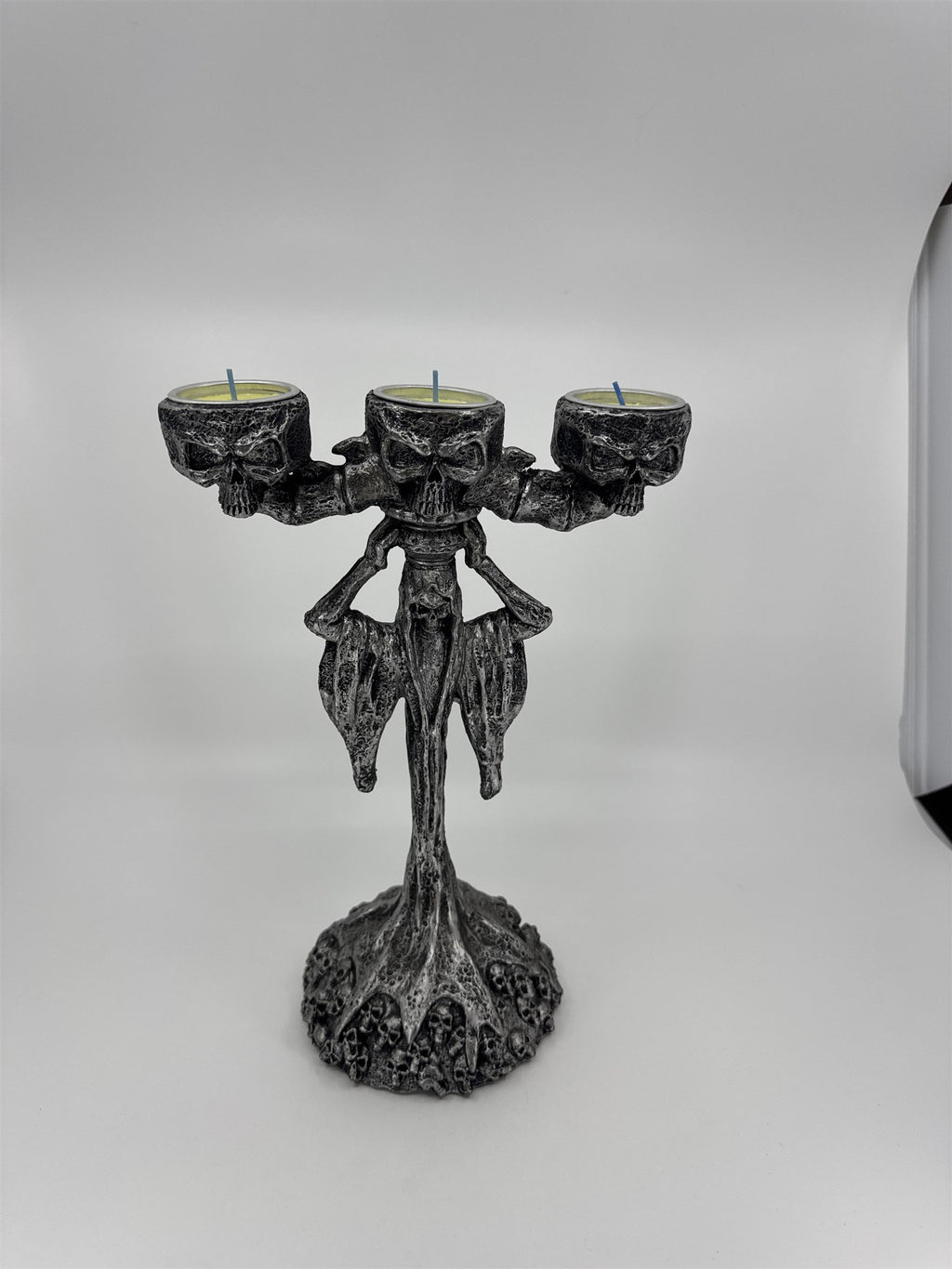 Skeleton & Skulls 3 Tealight Candle Holder Candelabra Composite Resin Halloween