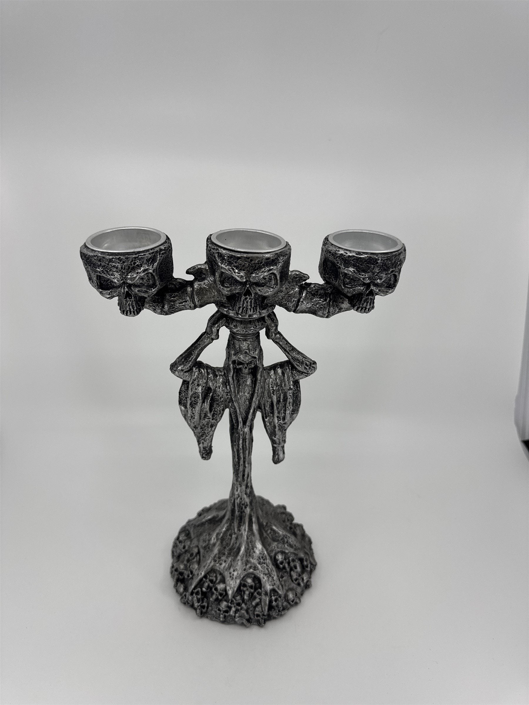 Skeleton & Skulls 3 Tealight Candle Holder Candelabra Composite Resin Halloween