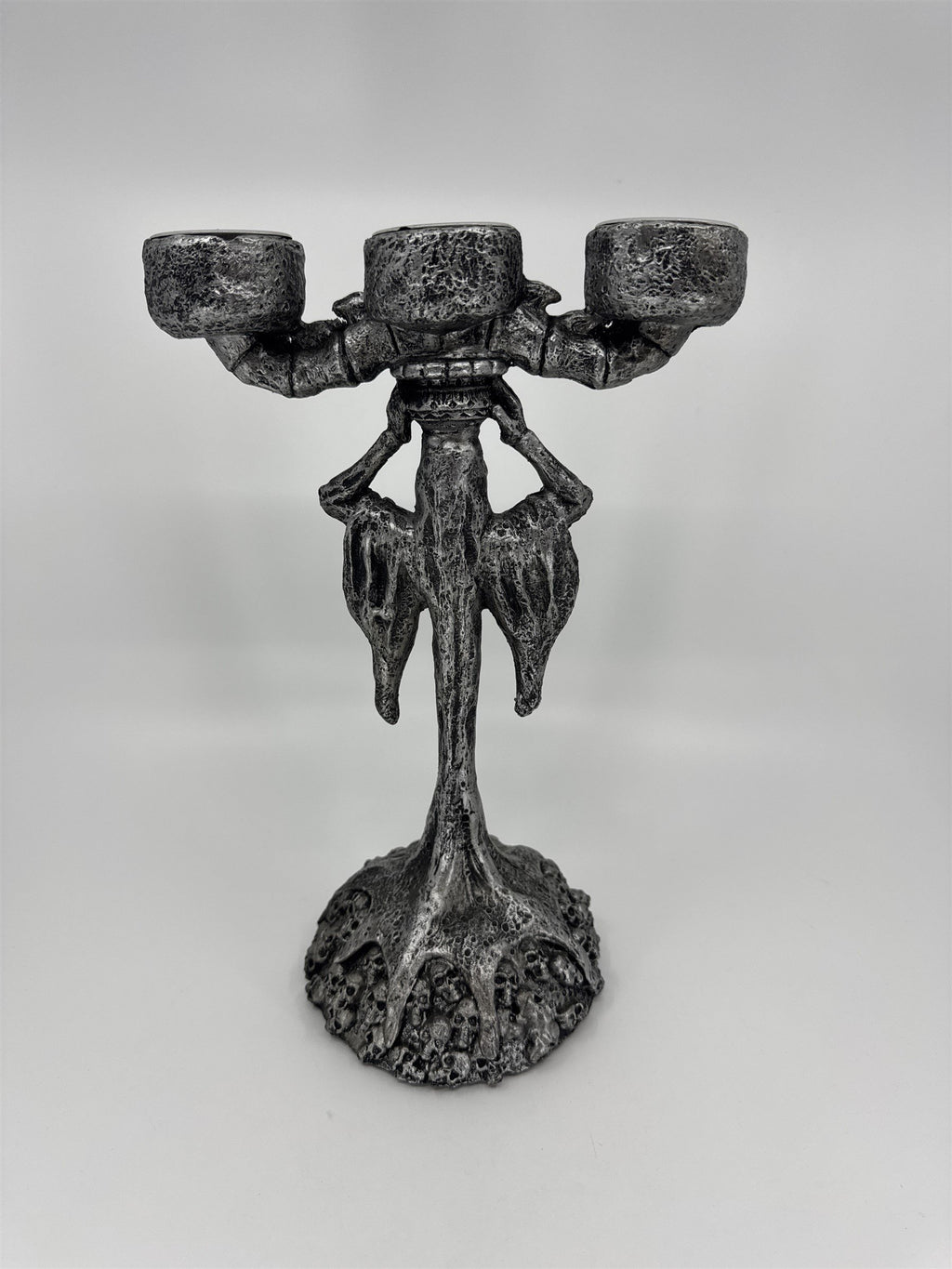Skeleton & Skulls 3 Tealight Candle Holder Candelabra Composite Resin Halloween