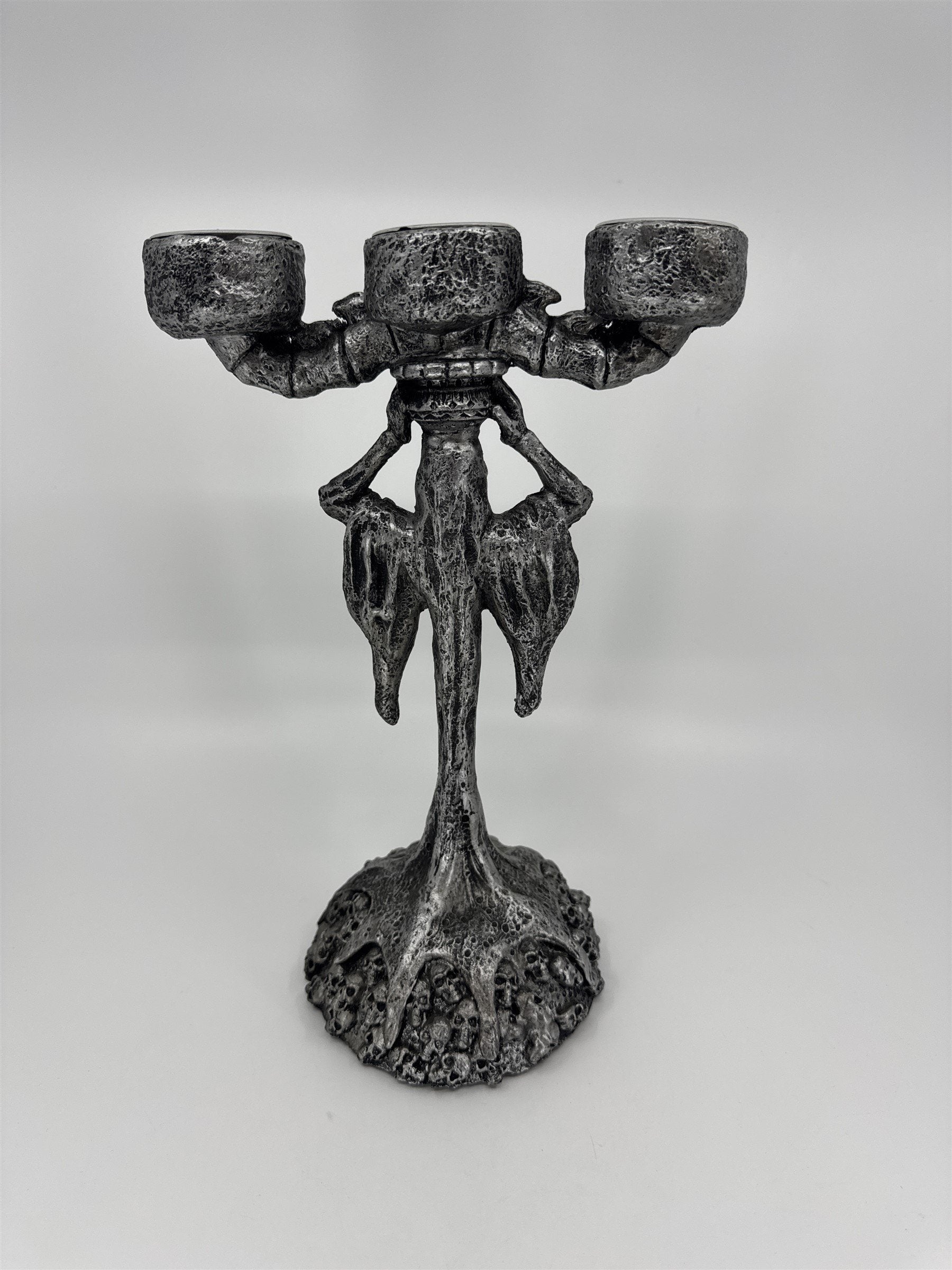 Skeleton & Skulls 3 Tealight Candle Holder Candelabra Composite Resin Halloween