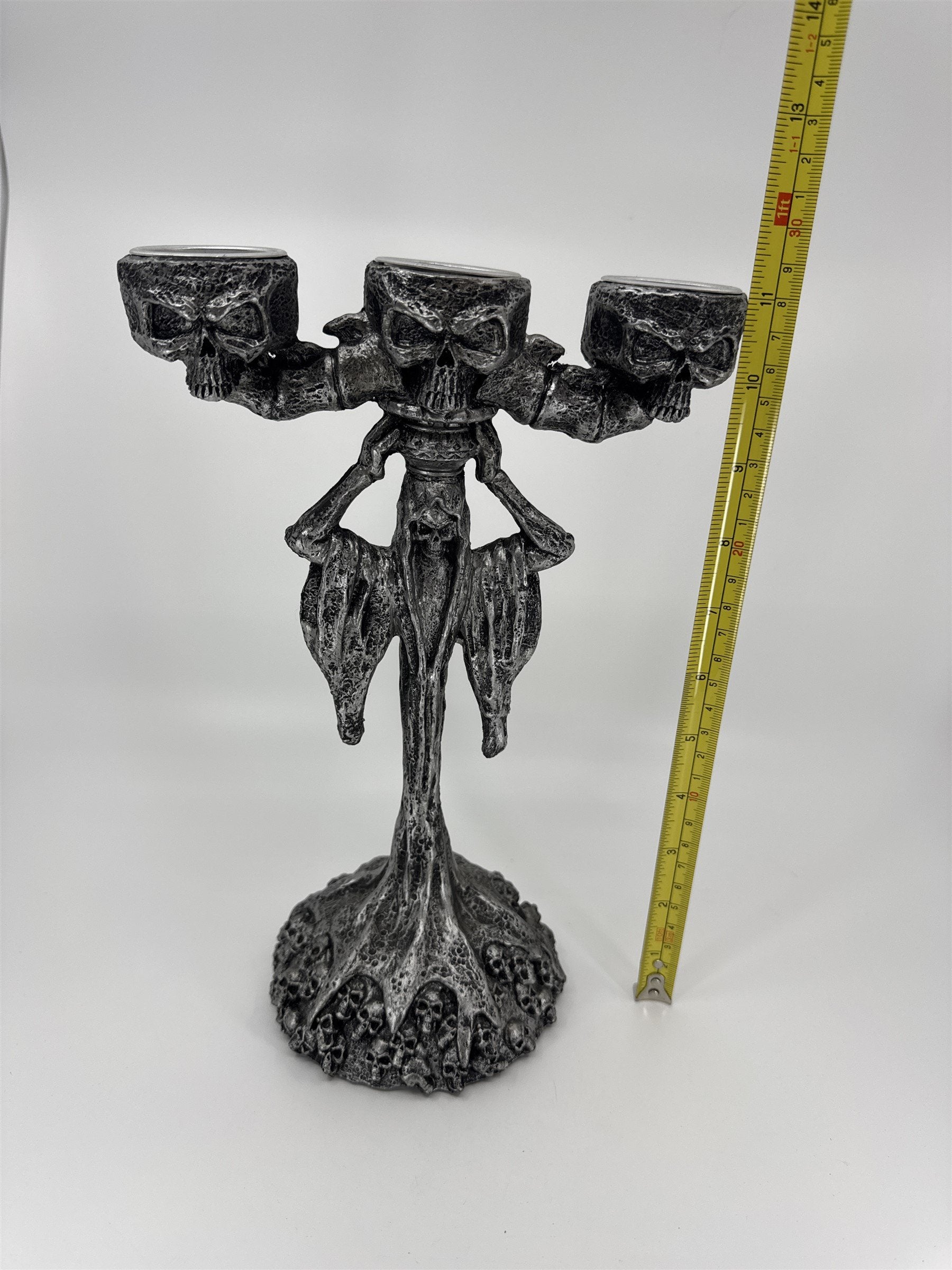 Skeleton & Skulls 3 Tealight Candle Holder Candelabra Composite Resin Halloween