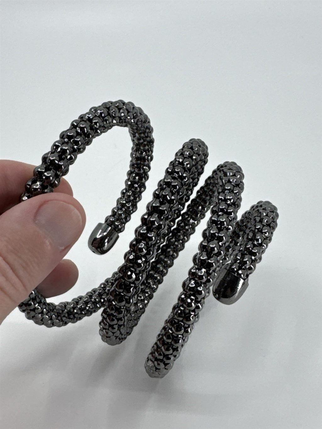 Vintage Metal Bangle Spiral Bracelet Metal Dots Wrap Bracelet Grey Metal 3 Wraps