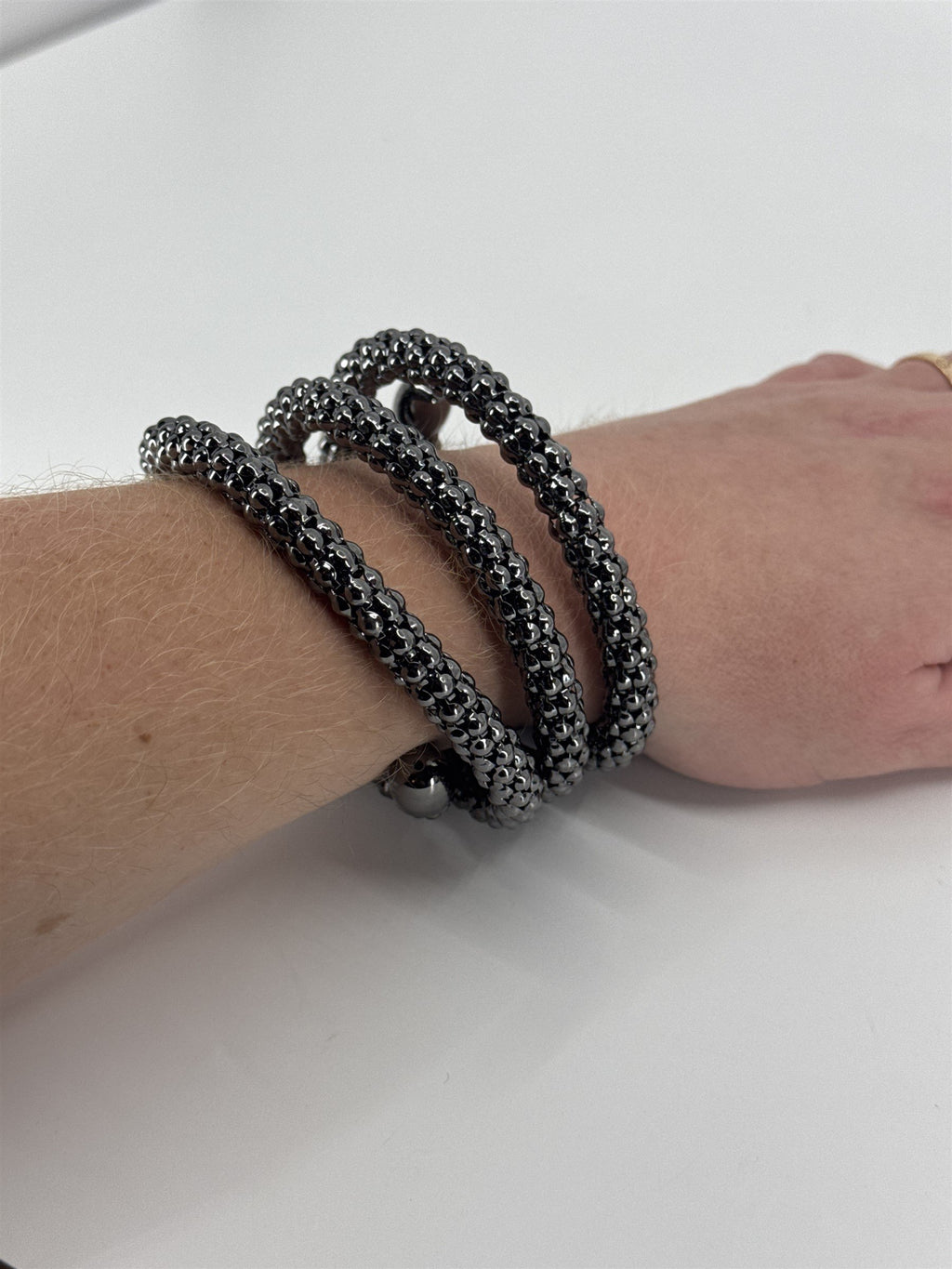 Vintage Metal Bangle Spiral Bracelet Metal Dots Wrap Bracelet Grey Metal 3 Wraps