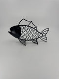 Boho Art Deco Metal Fish /w Fins and Open Mouth Black Metal Sculpture