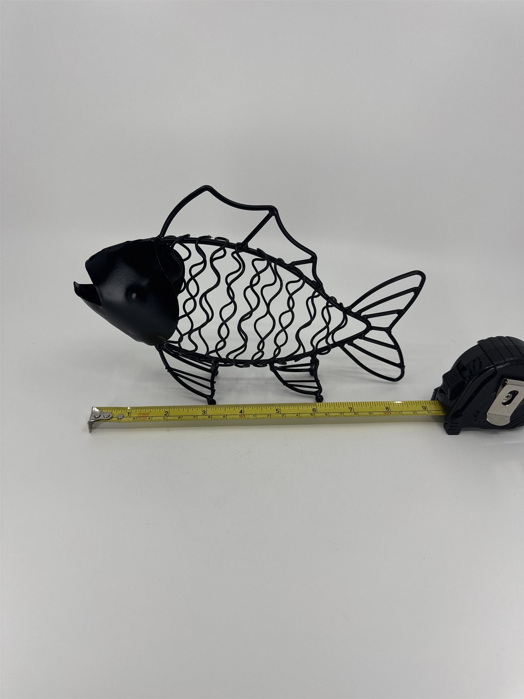 Boho Art Deco Metal Fish /w Fins and Open Mouth Black Metal Sculpture