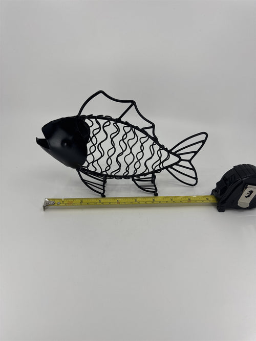 Boho Art Deco Metal Fish /w Fins and Open Mouth Black Metal Sculpture