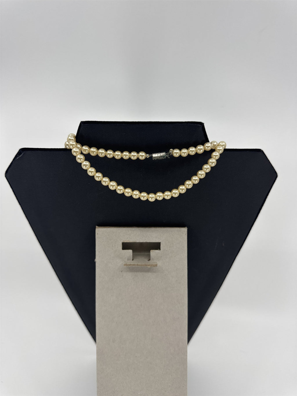 Vintage Extra Long Faux Champagne Pearl Beaded Necklace Shiny Metallic