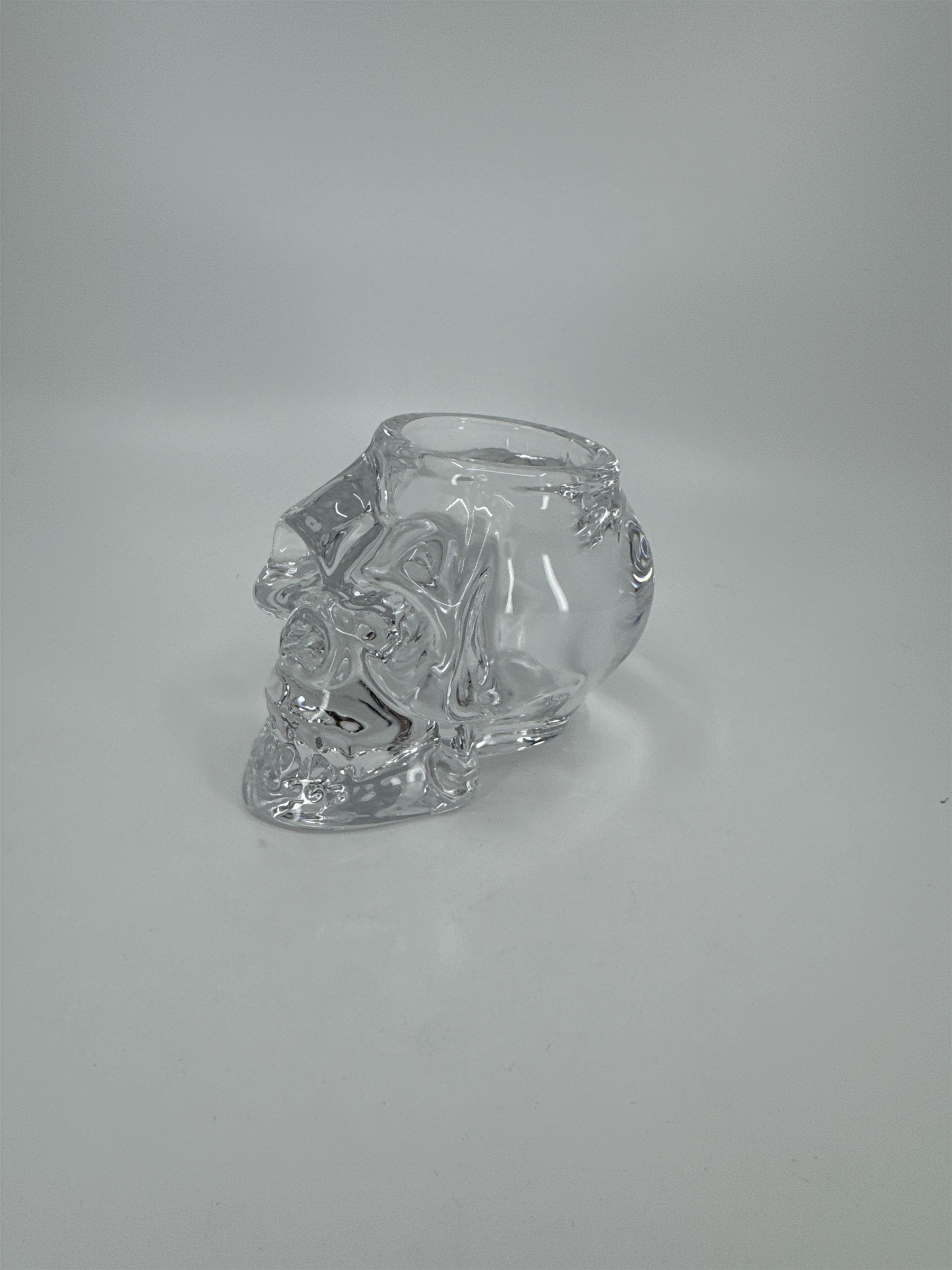 Heavy Glass Skull Paperweight Tealight Candle Holder Solid Glass