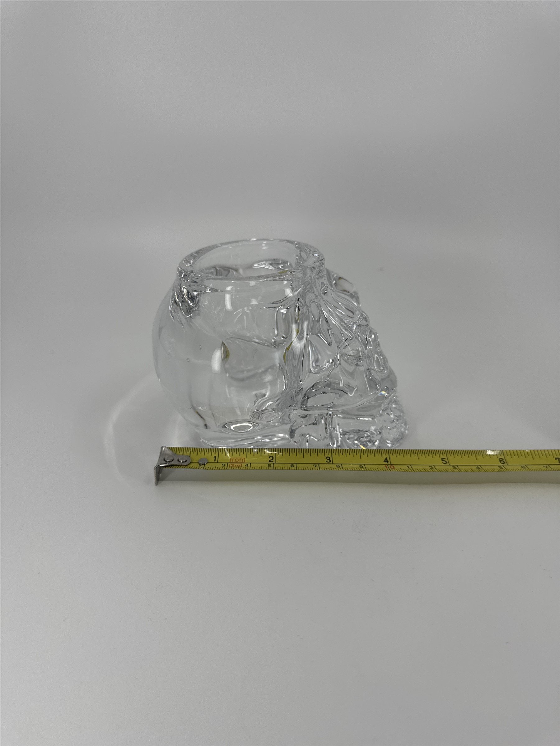 Heavy Glass Skull Paperweight Tealight Candle Holder Solid Glass