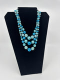Vintage JAPAN Costume Jewelry Faux Pearl Two Toned Icy Blue 3-Strand Necklace