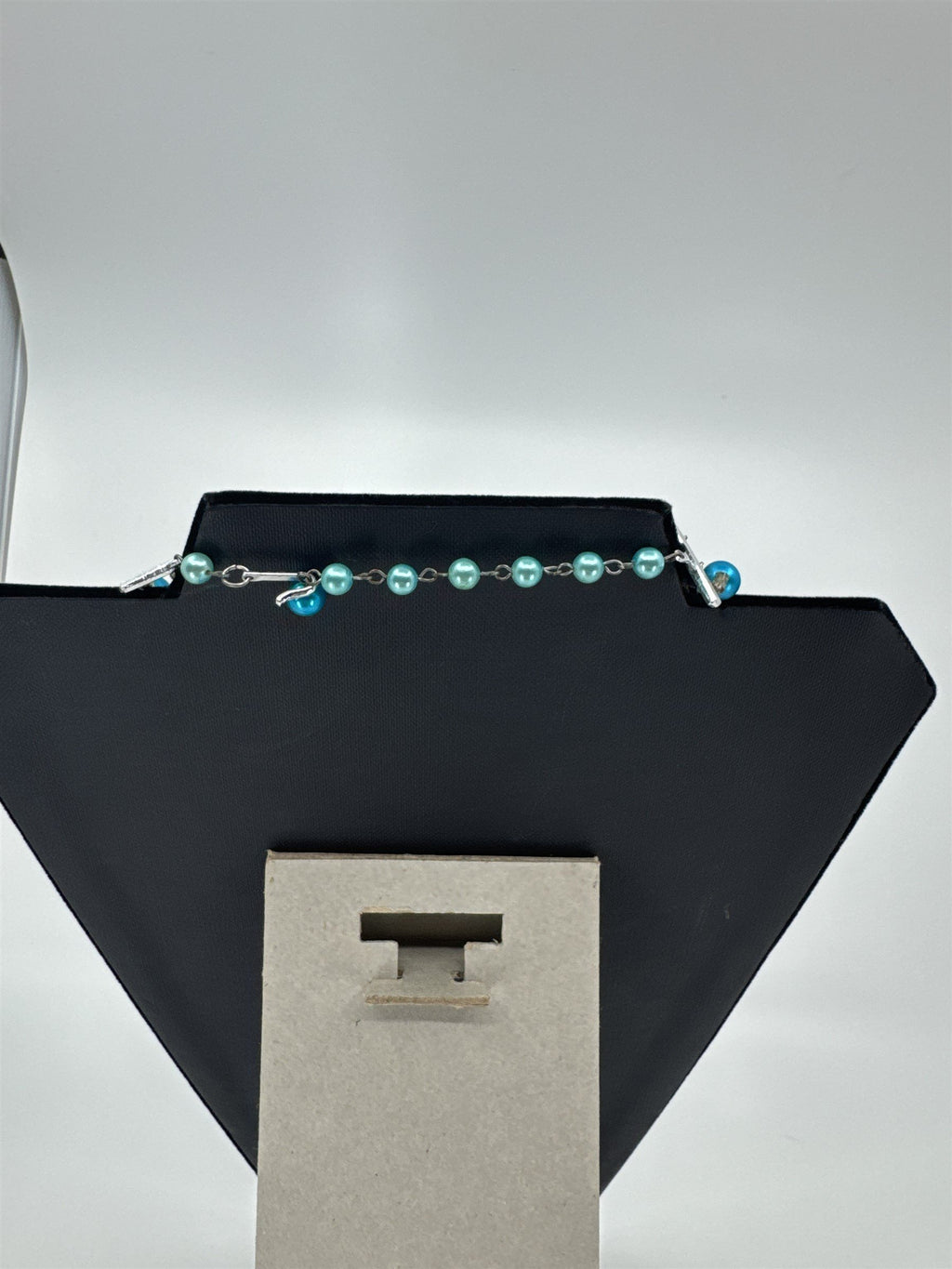 Vintage JAPAN Costume Jewelry Faux Pearl Two Toned Icy Blue 3-Strand Necklace