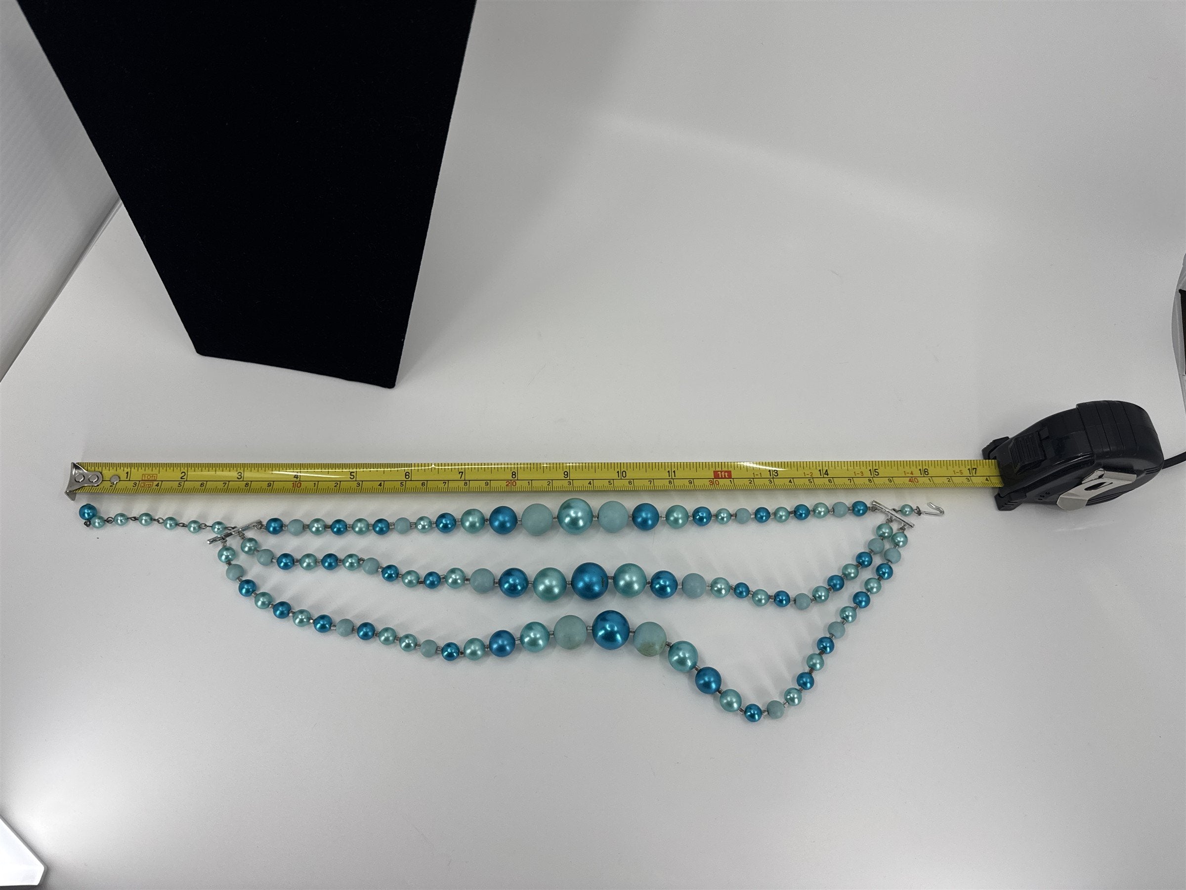 Vintage JAPAN Costume Jewelry Faux Pearl Two Toned Icy Blue 3-Strand Necklace